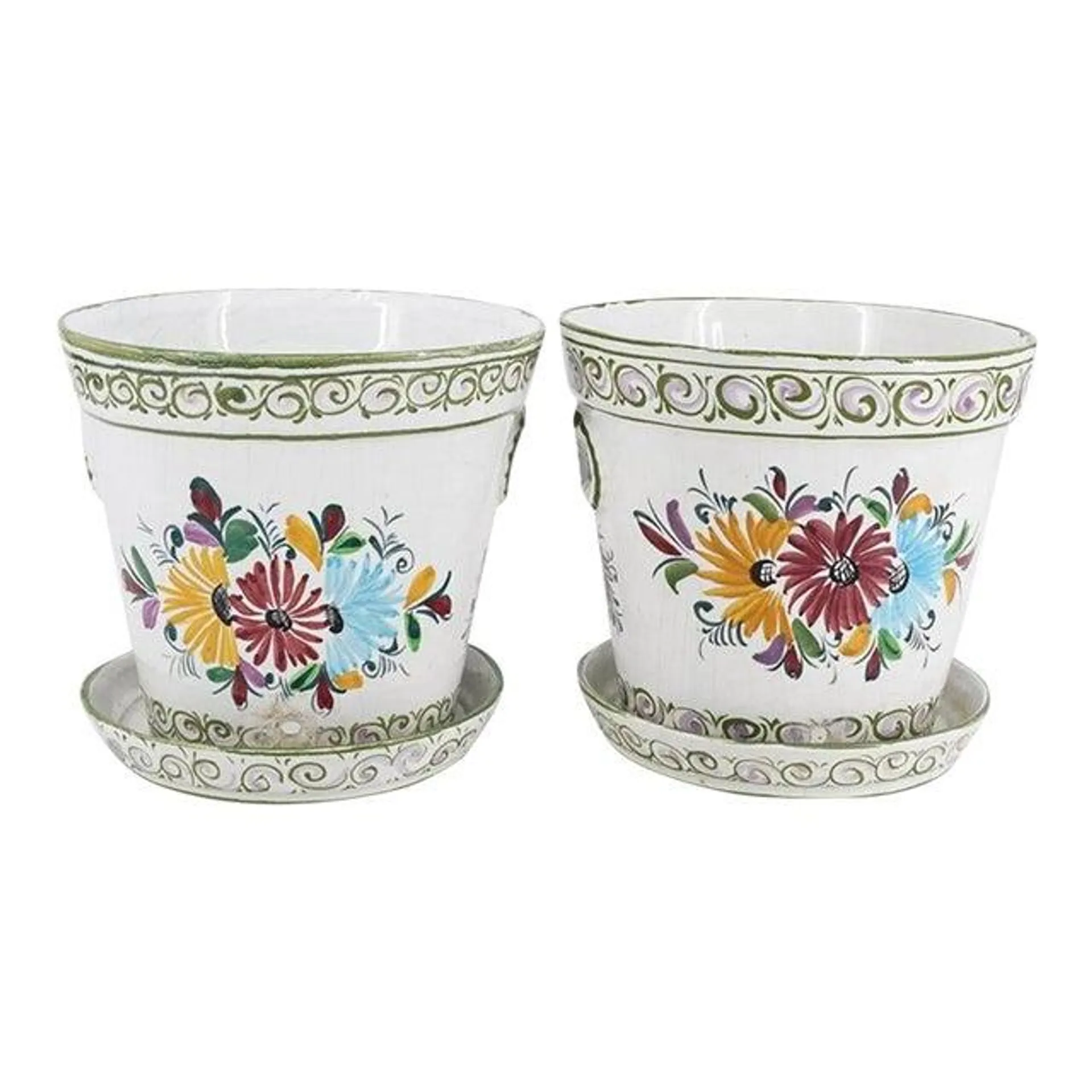 Pair of Vintage Leart Reel Portuguese Porcelain Planters 20 C.