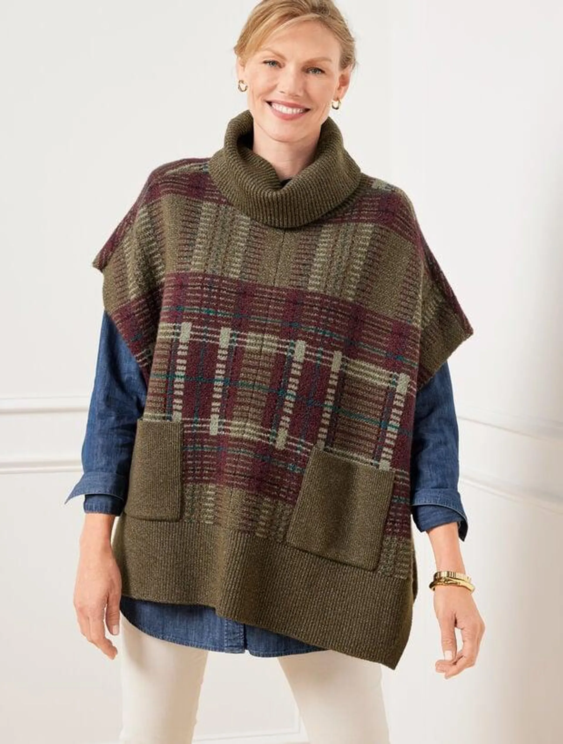 Plus Exclusive Plaid Turtleneck Poncho