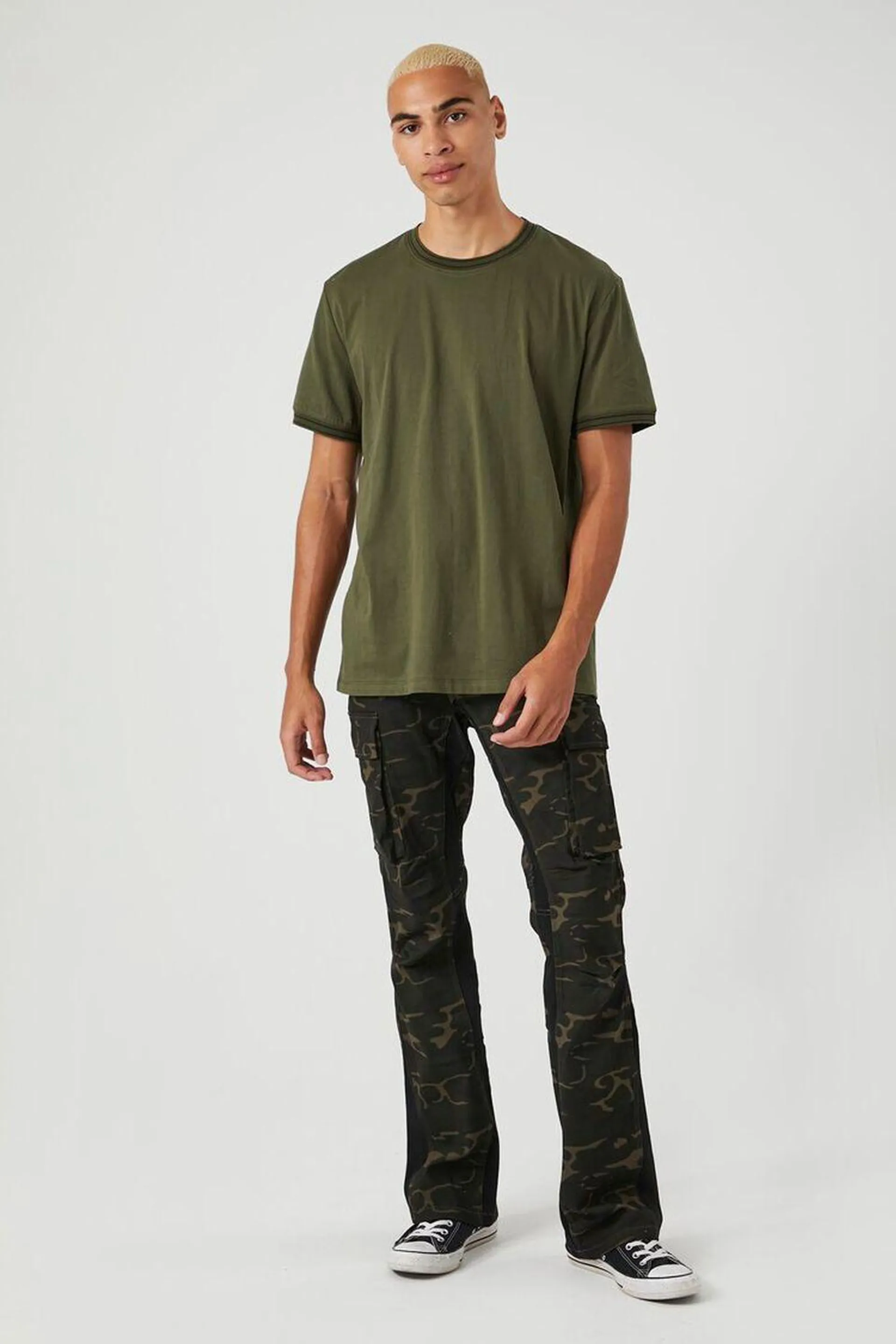 Twill Camo Print Slim-Fit Pants