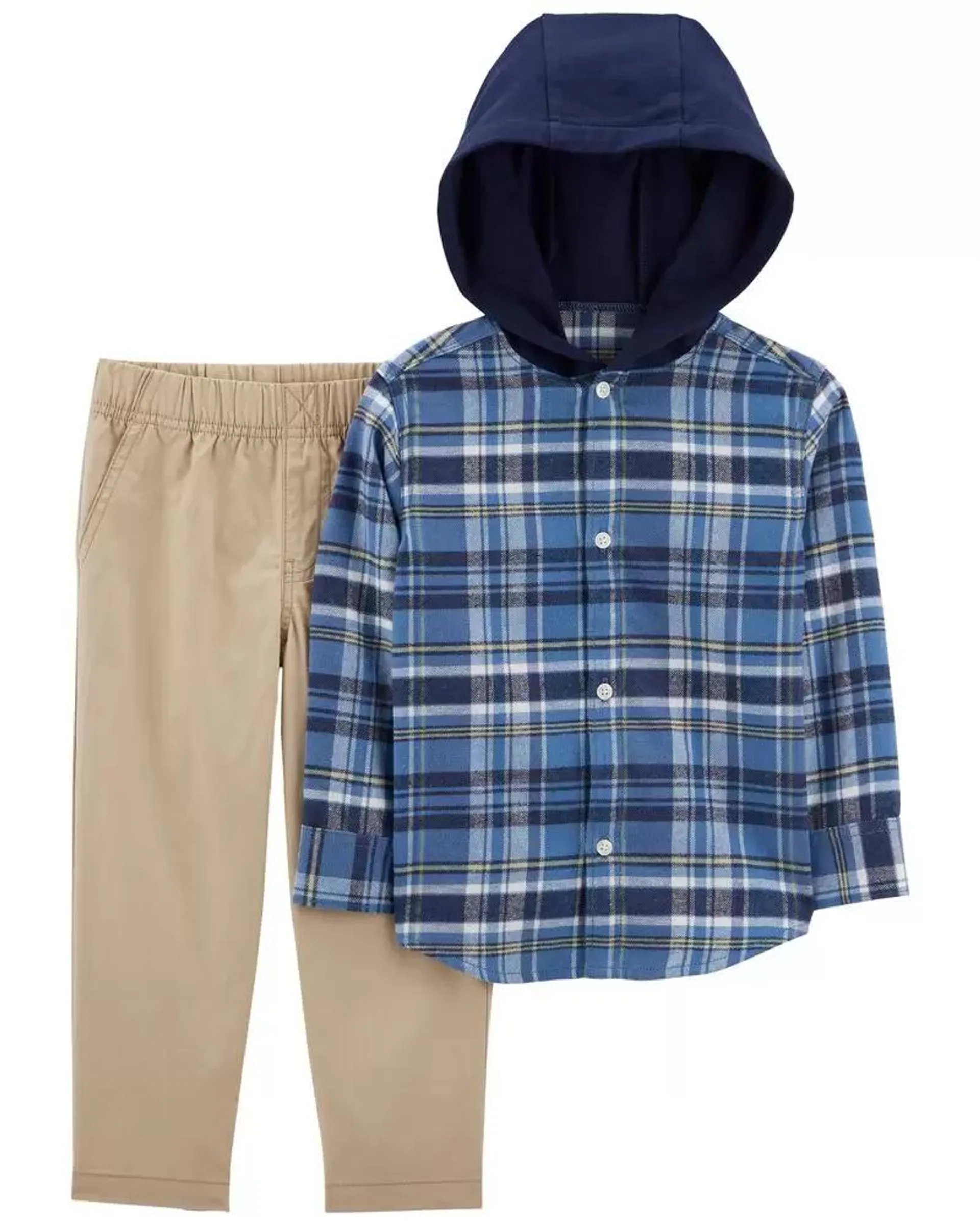 Baby 2-Piece Plaid Hooded Button-Front & Pant Set
