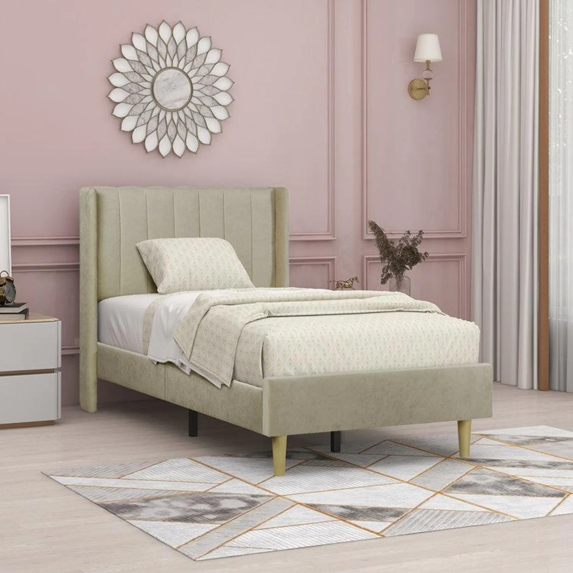 Eriksay Low Profile Upholstered Platform Bed With Wingback Headboard