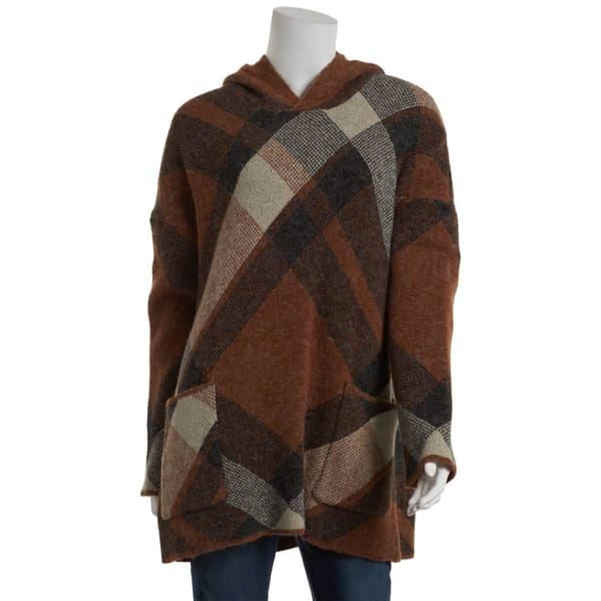 Womens Joseph A. Long Sleeve Autumn Plaid Hooded Pullover Sweater