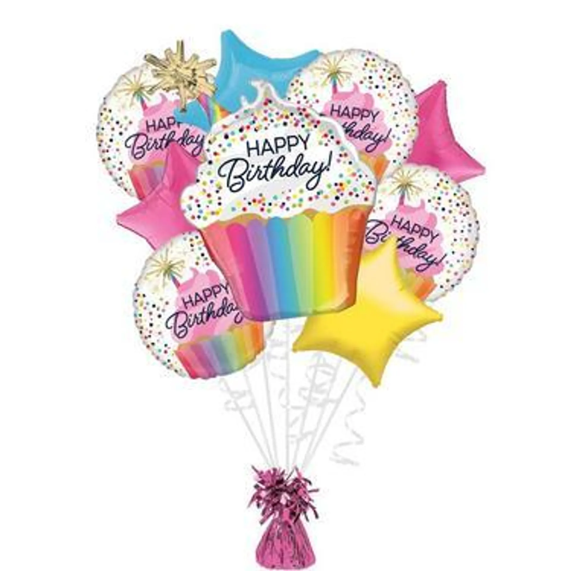 Confetti Sprinkle Birthday Foil Balloon Bouquet with Balloon Weight, 10pc