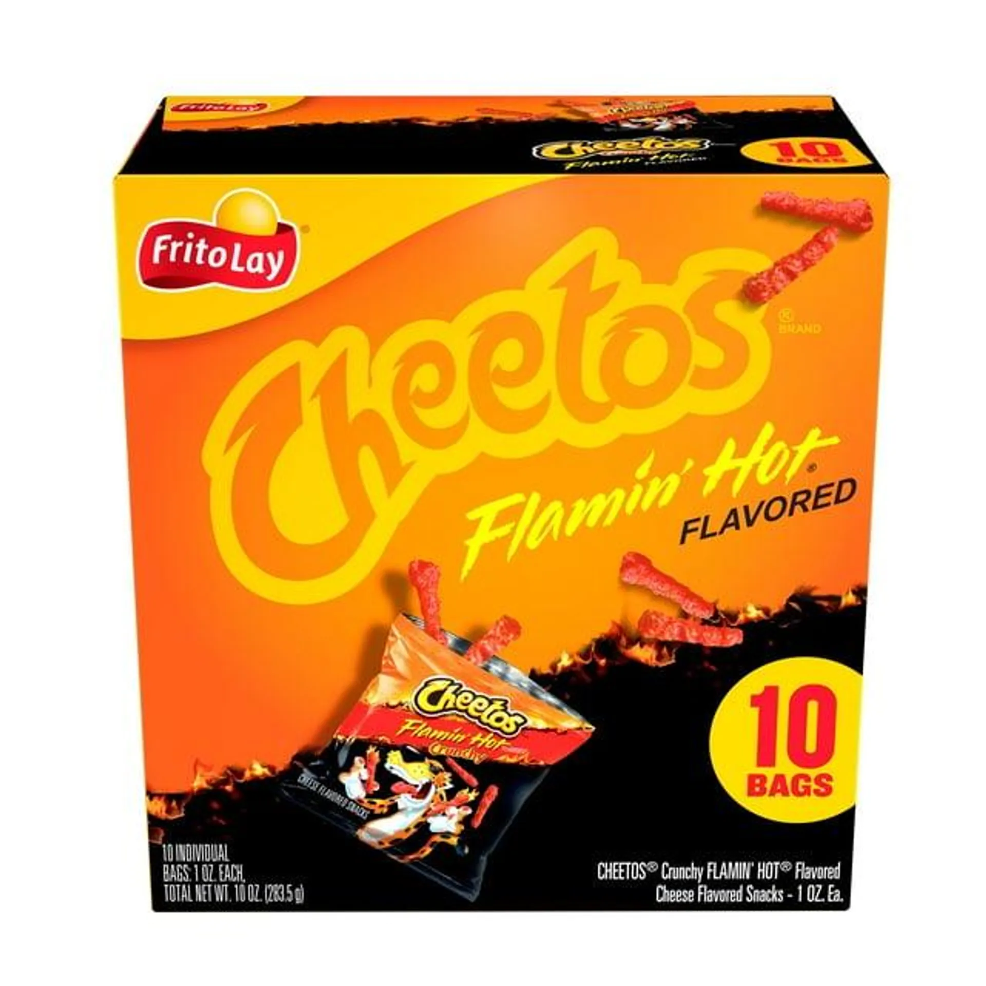 Cheetos Crunchy Cheese Flamin' Hot Flavored Snack Chips, 1 Ounce Bags, 10 Count