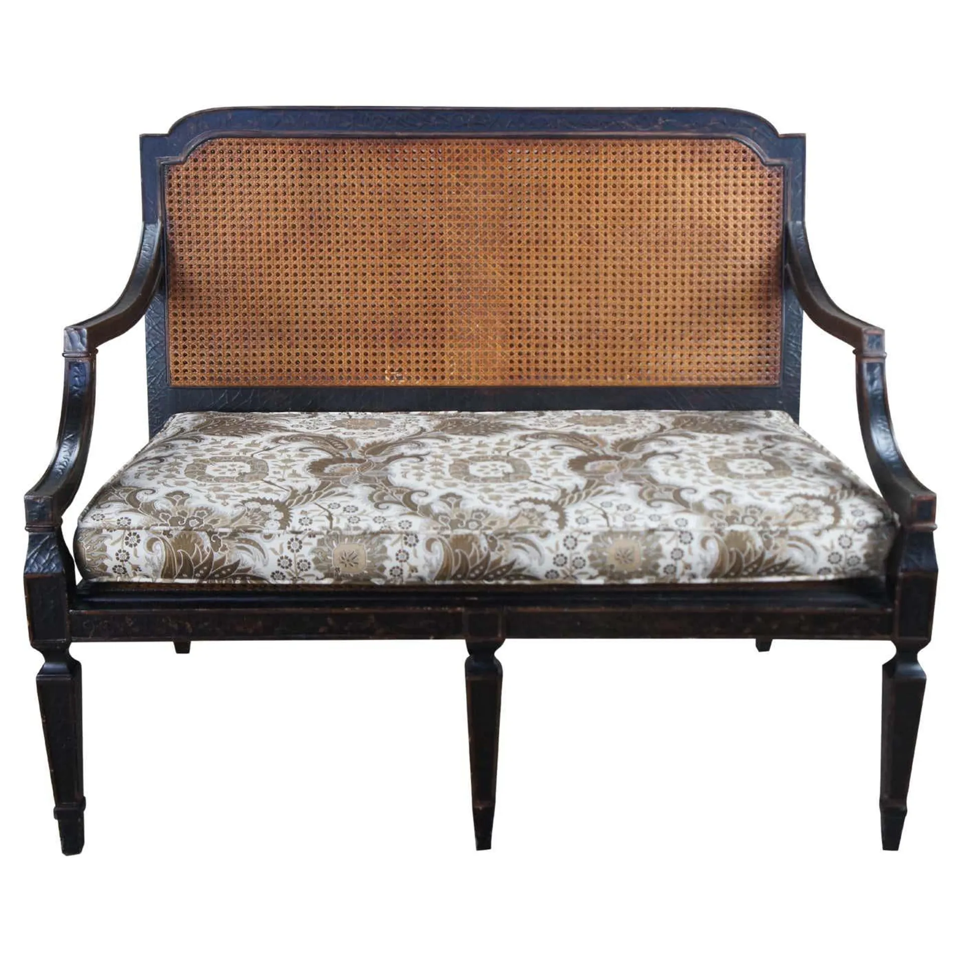 Vintage Baker Milling Road Chinoiserie Lacquered & Caned Settee Loveseat Bench