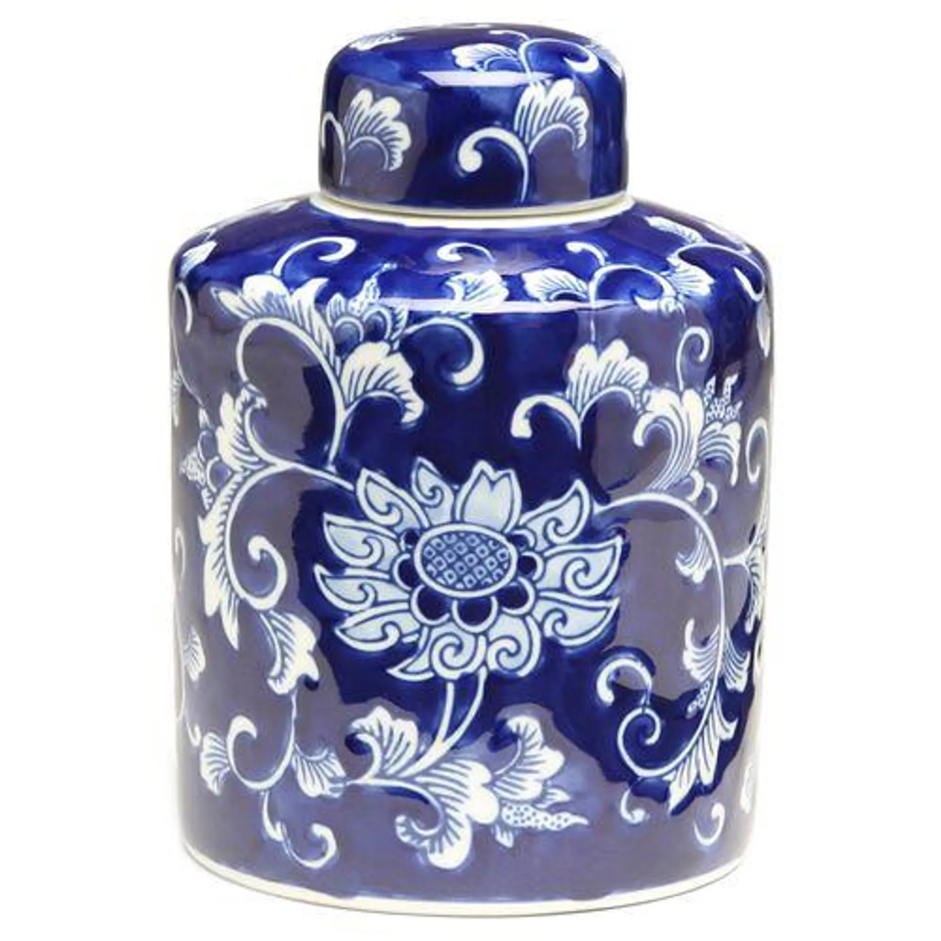 9" Lisse Cylindrical Ginger Jar, Blue/White