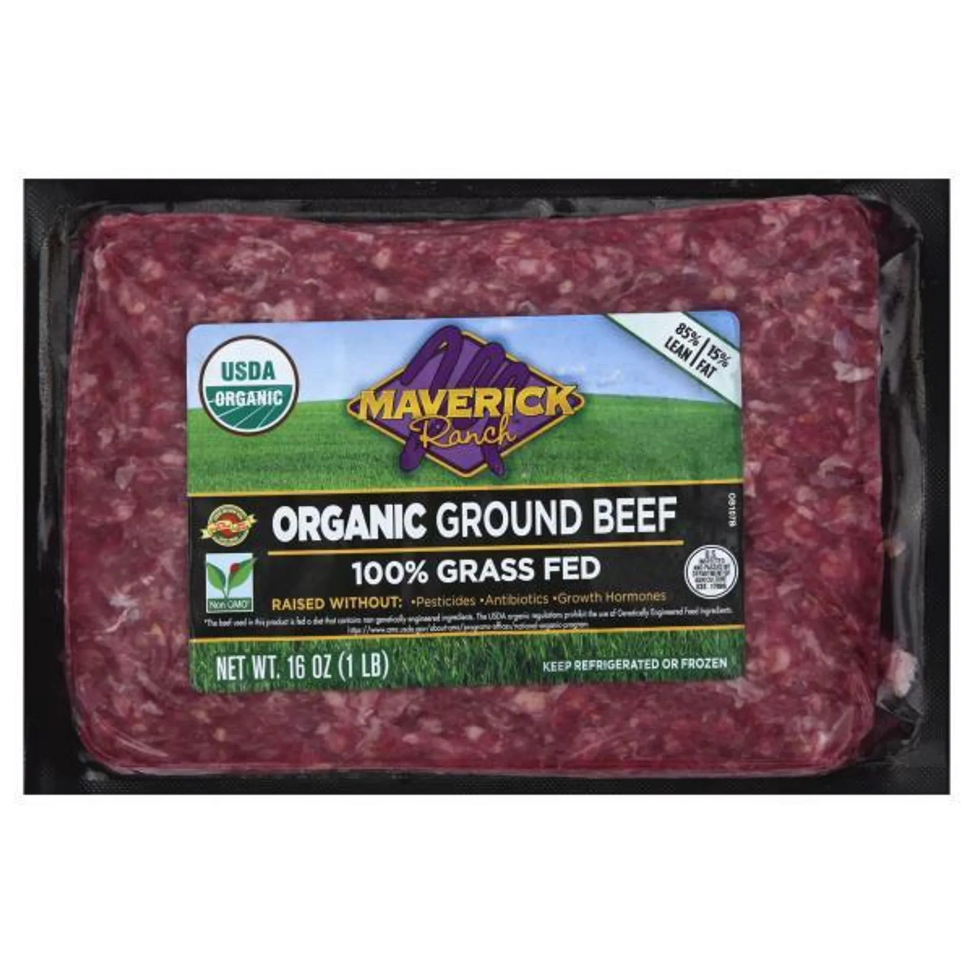 Maverick Ranch Beef, Ground, Organic, 85/15