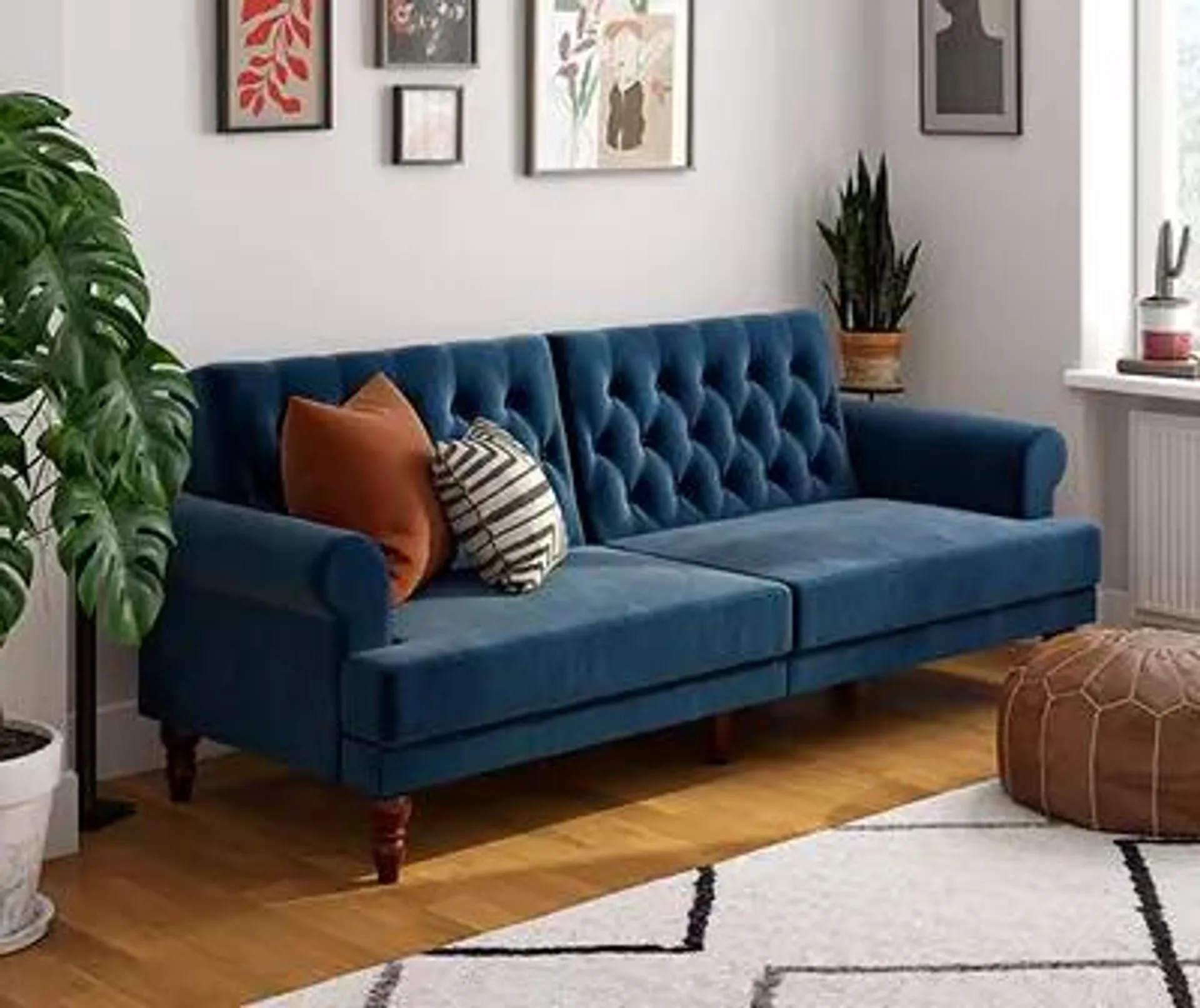 Cassidy Blue Velvet Convertible Sleeper Futon