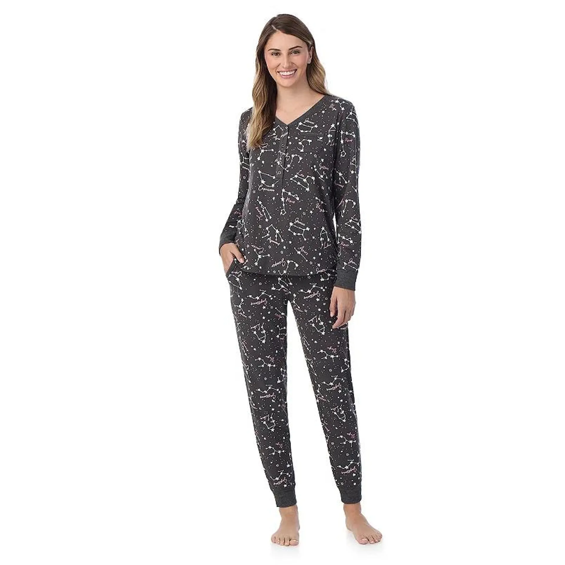 Petite Cuddl Duds® Cozy Long Sleeve Henley Pajama Top & Pajama Bottoms Set