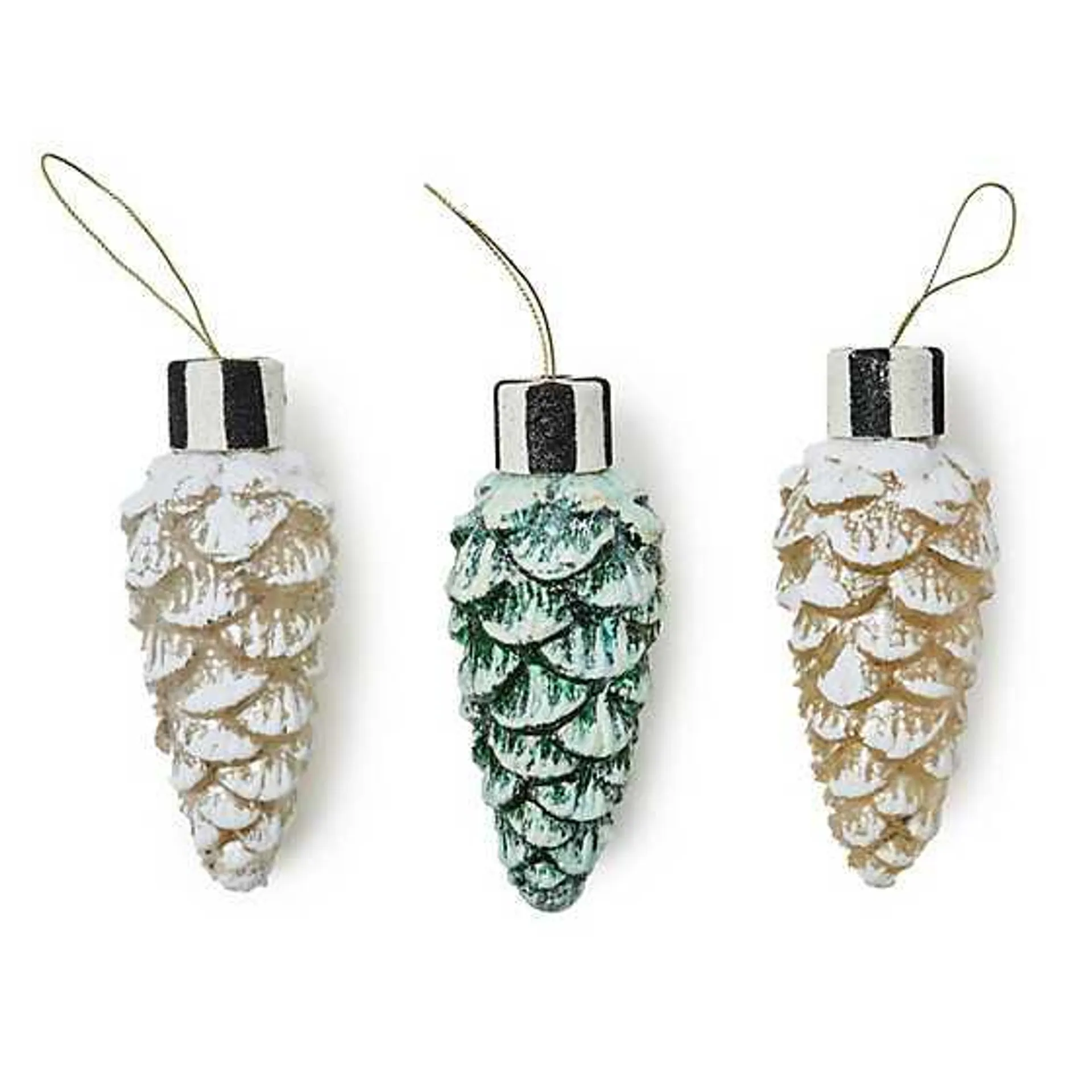 Farmhouse Pinecone Glass Ornaments, Set of 3