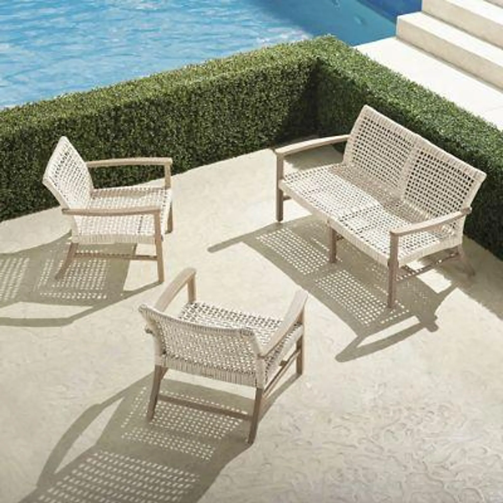 Isola 3-pc. Loveseat Set in Weathered Teak & Washed White Wicker