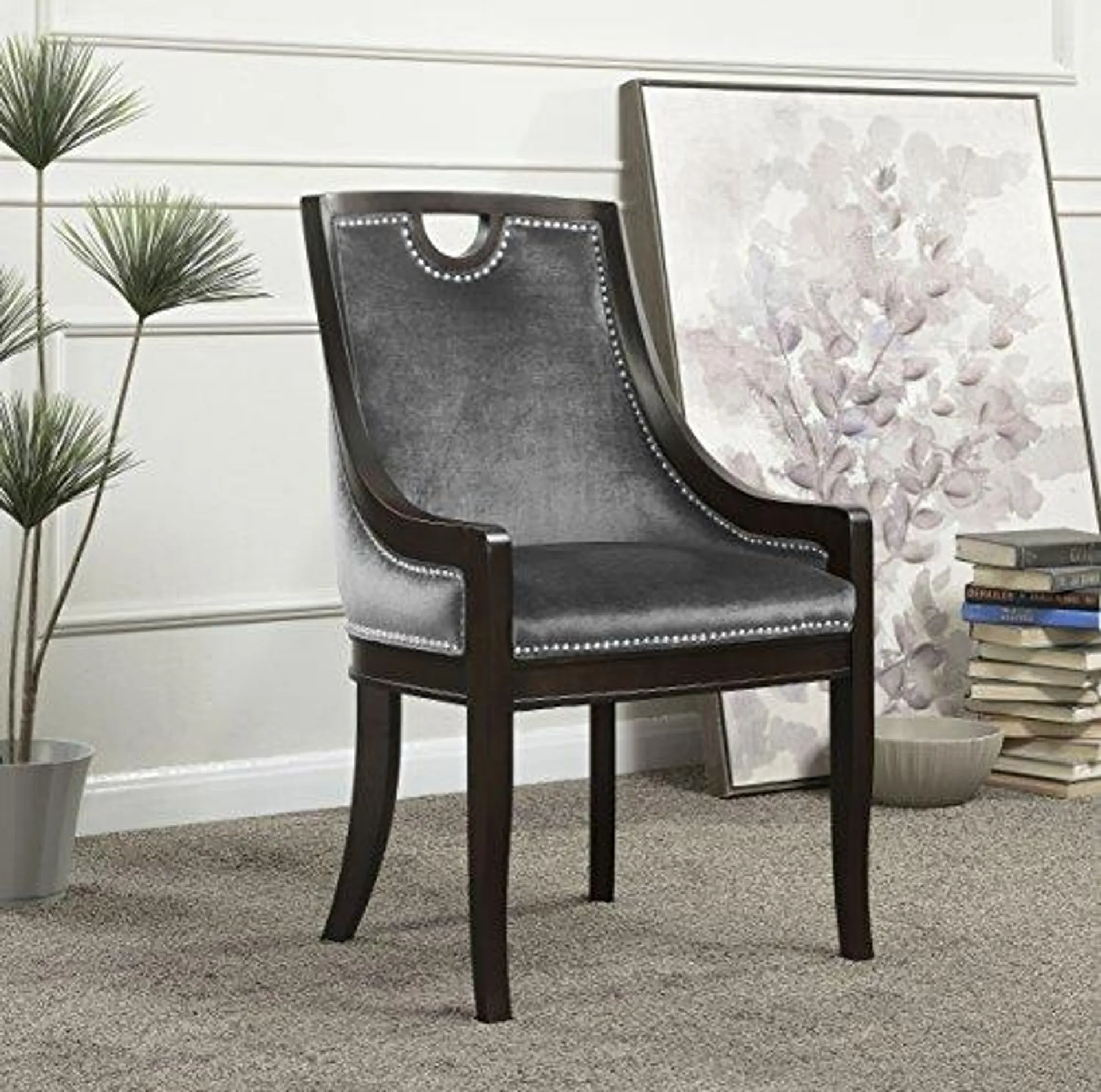 Iconic Home Owen Neo Traditonal Velvet Nailhead Dining Side Chair, Grey