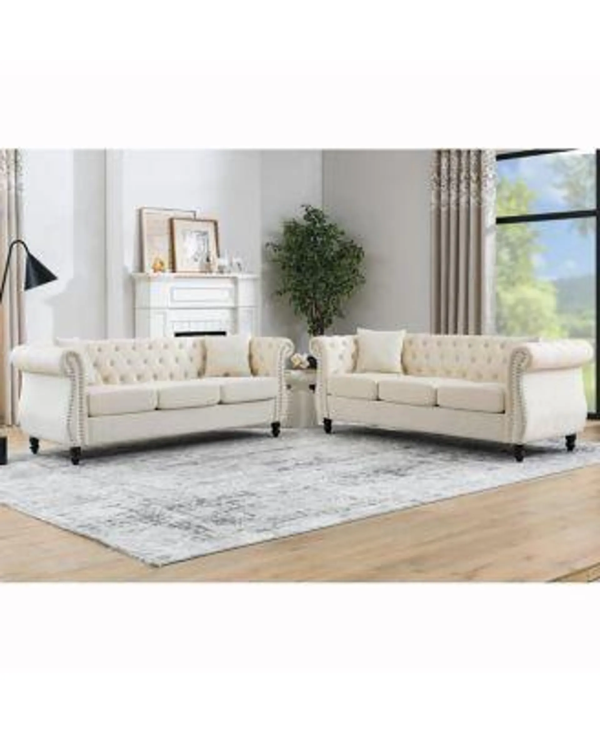 Streamdale Furniture 3-Seater + 3-Seater Combination Sofa.Beige Velvet