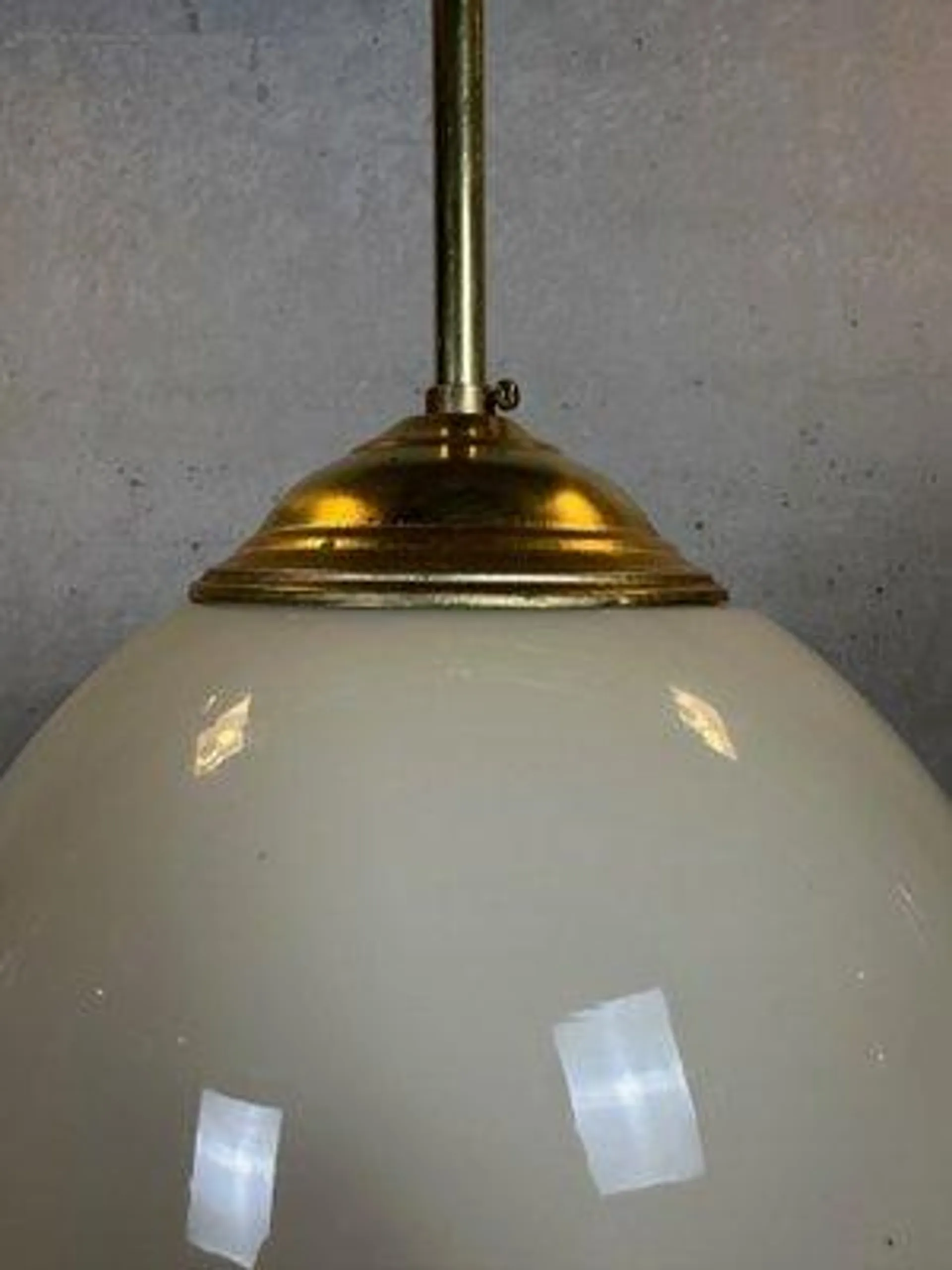 Art Deco Hanging Lamp in Beige Opaline and Brass