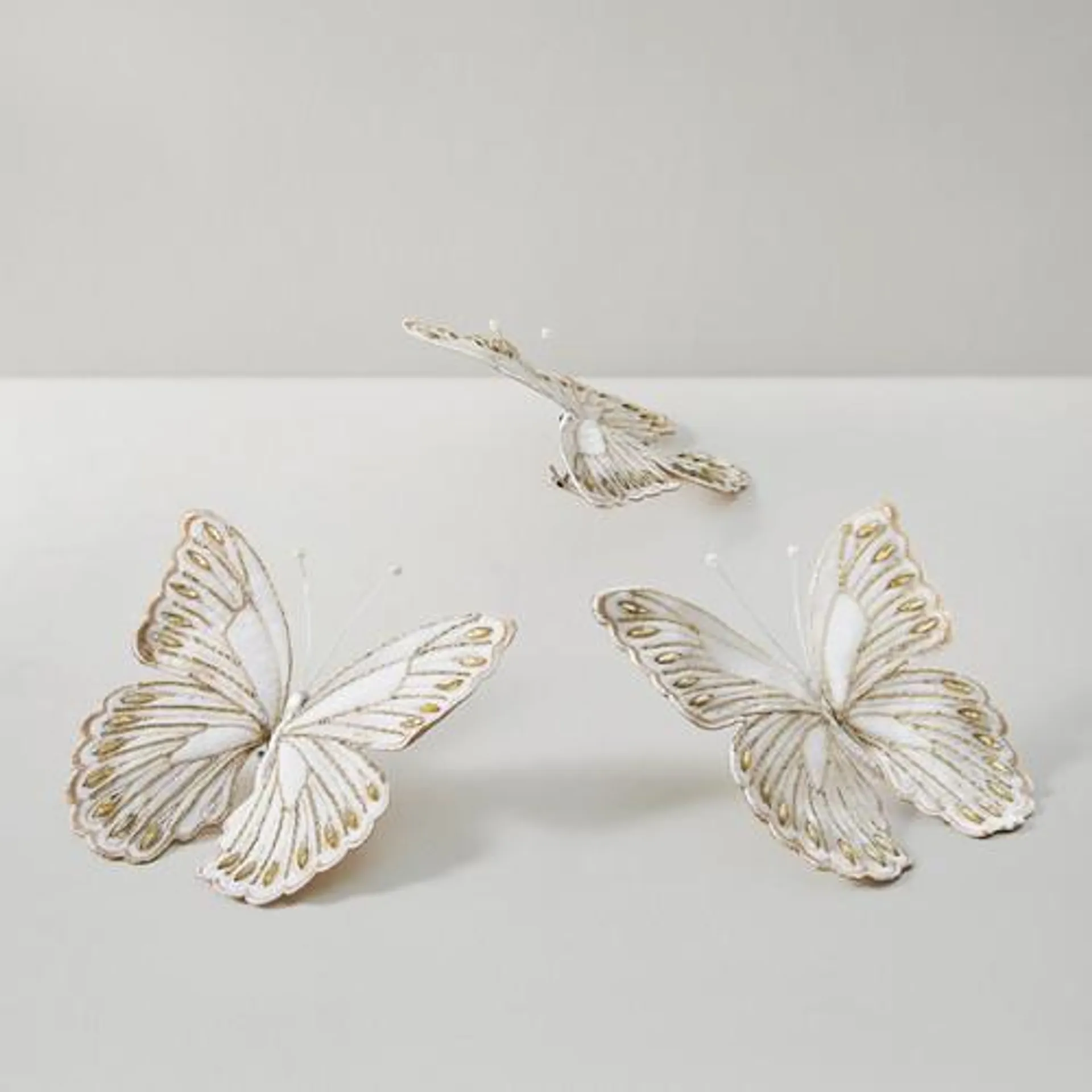 Jeweled Butterfly Clip White - Set of 3