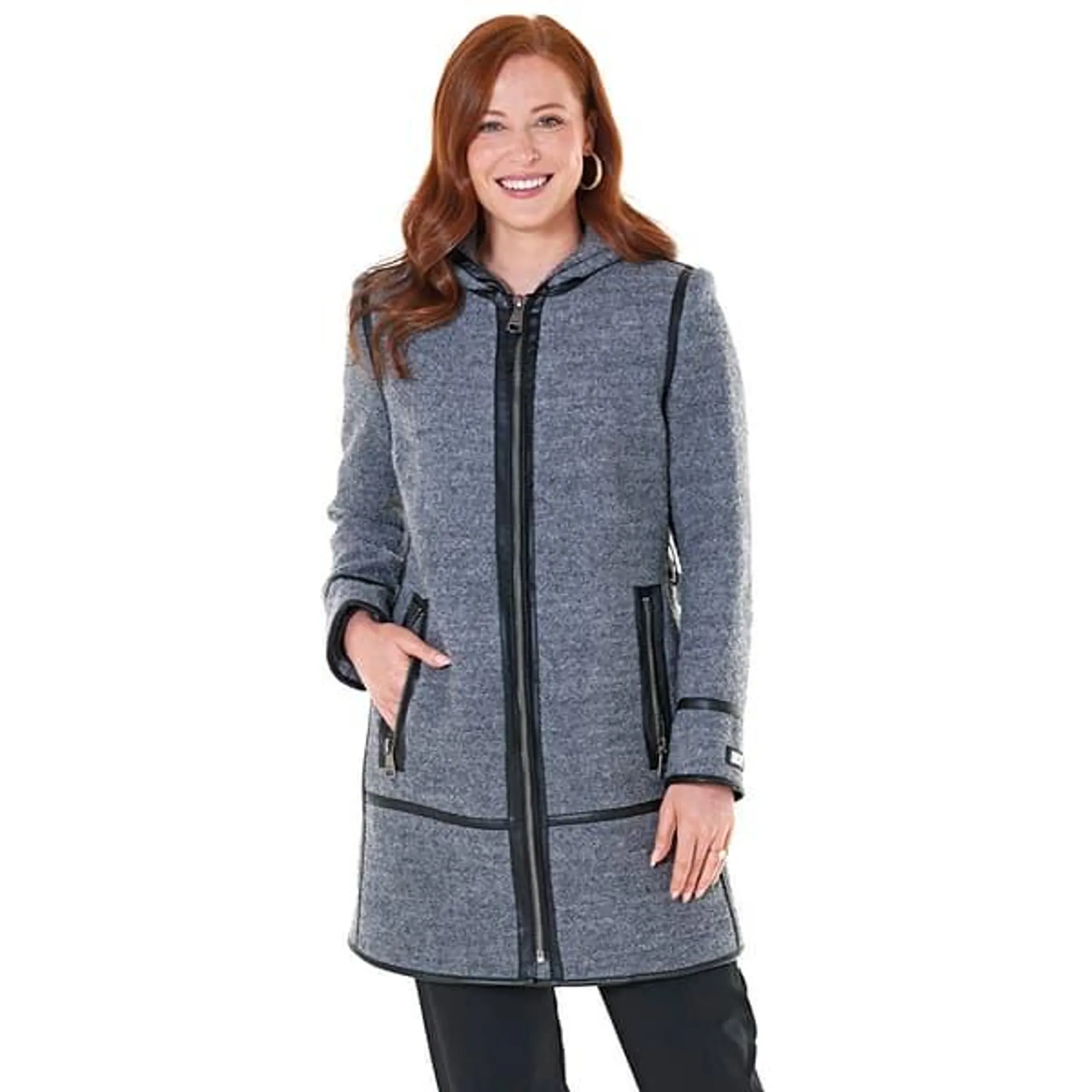 Womens DKNY Boucle Wool Coat w/Hood