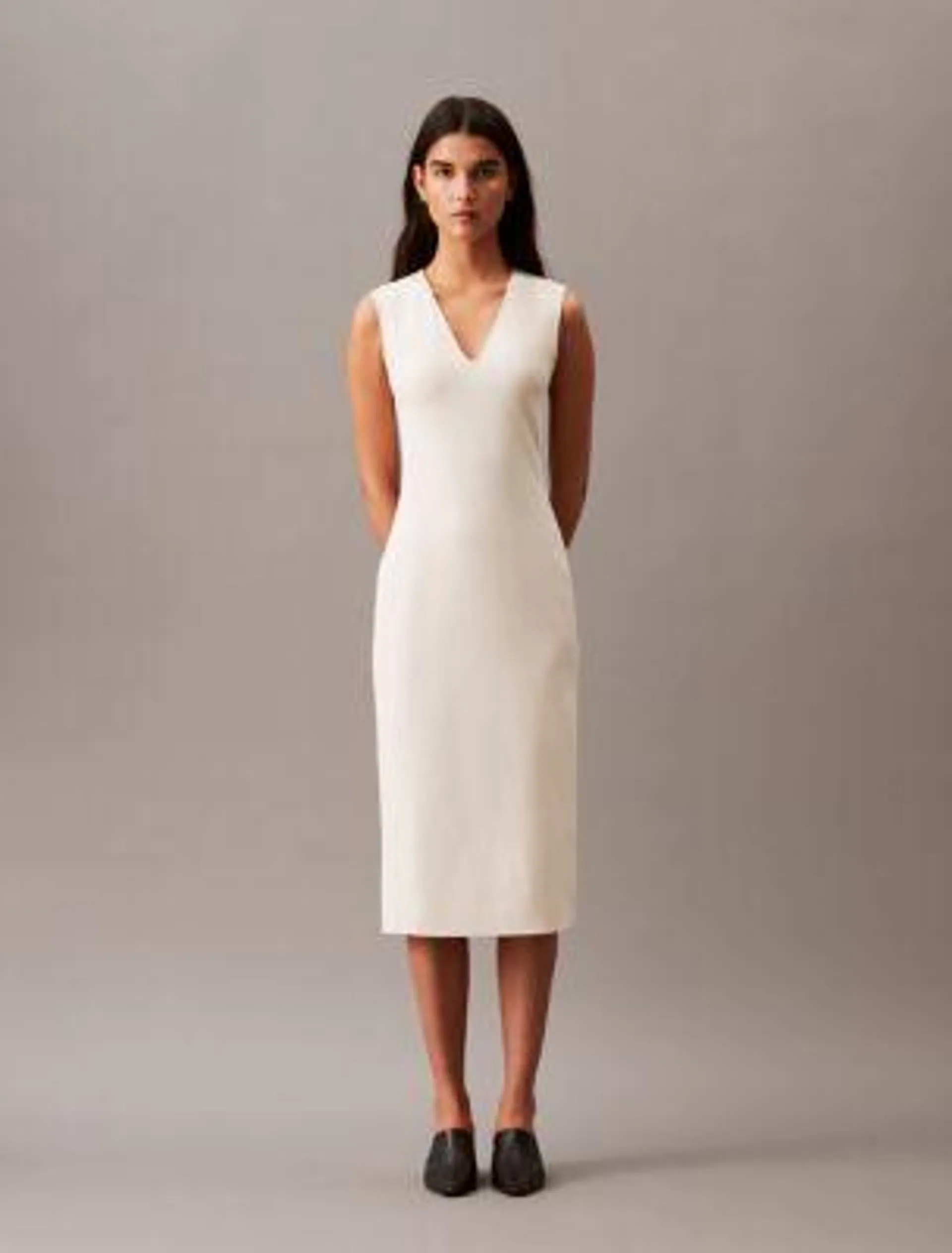 Stretch Crepe Sleeveless Midi Dress