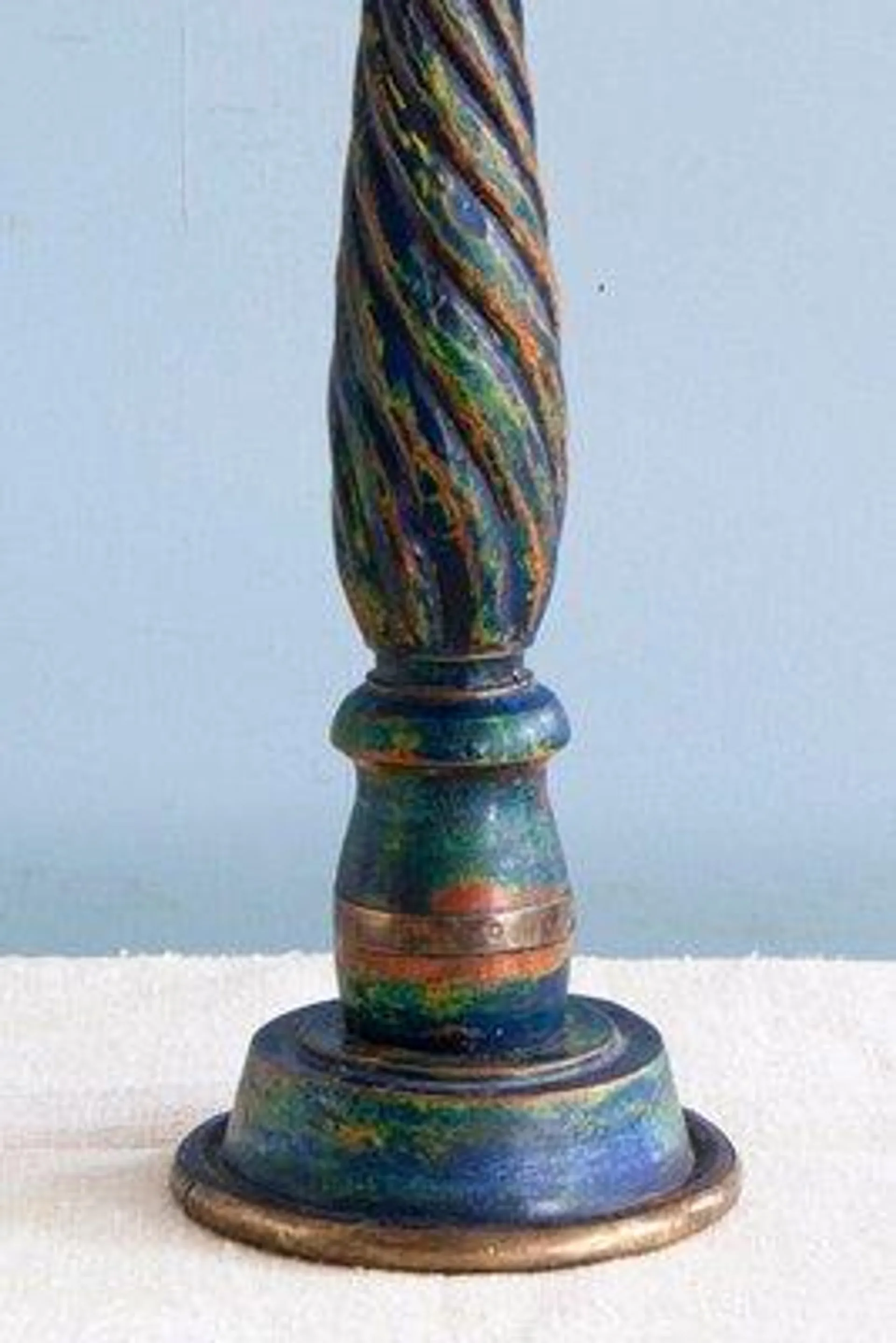 Polychrome Turned Wood Candlestick Table Lamp