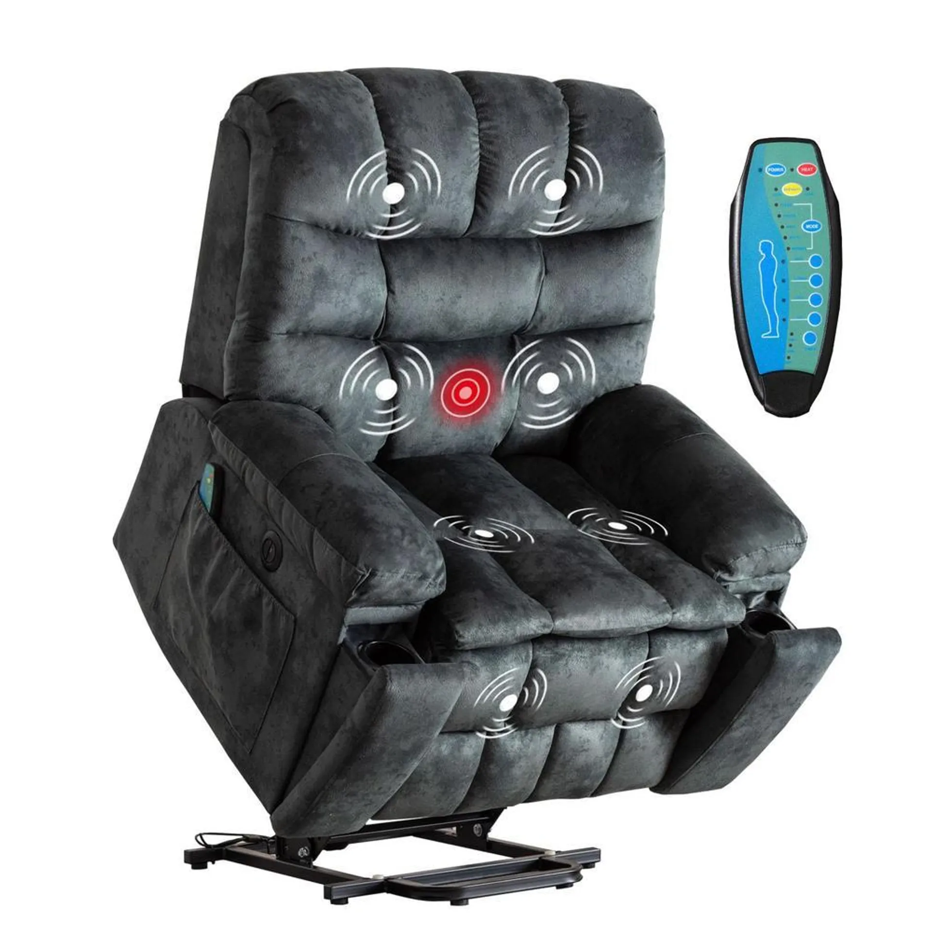 Phoenix Home Power Lift Chair with Massage and Heat for Elderly Recliner Green Grey