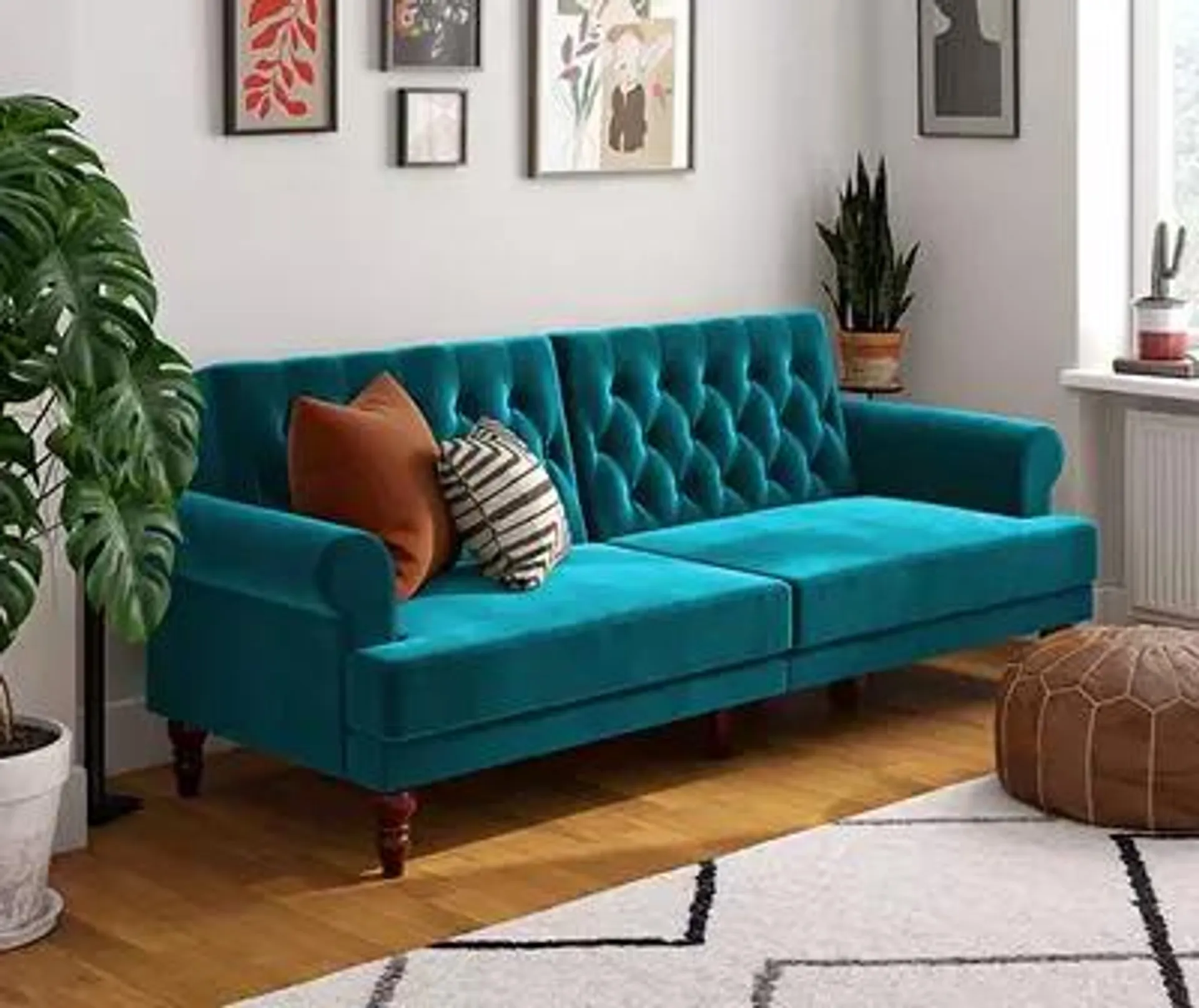 Cassidy Green Velvet Convertible Sleeper Futon