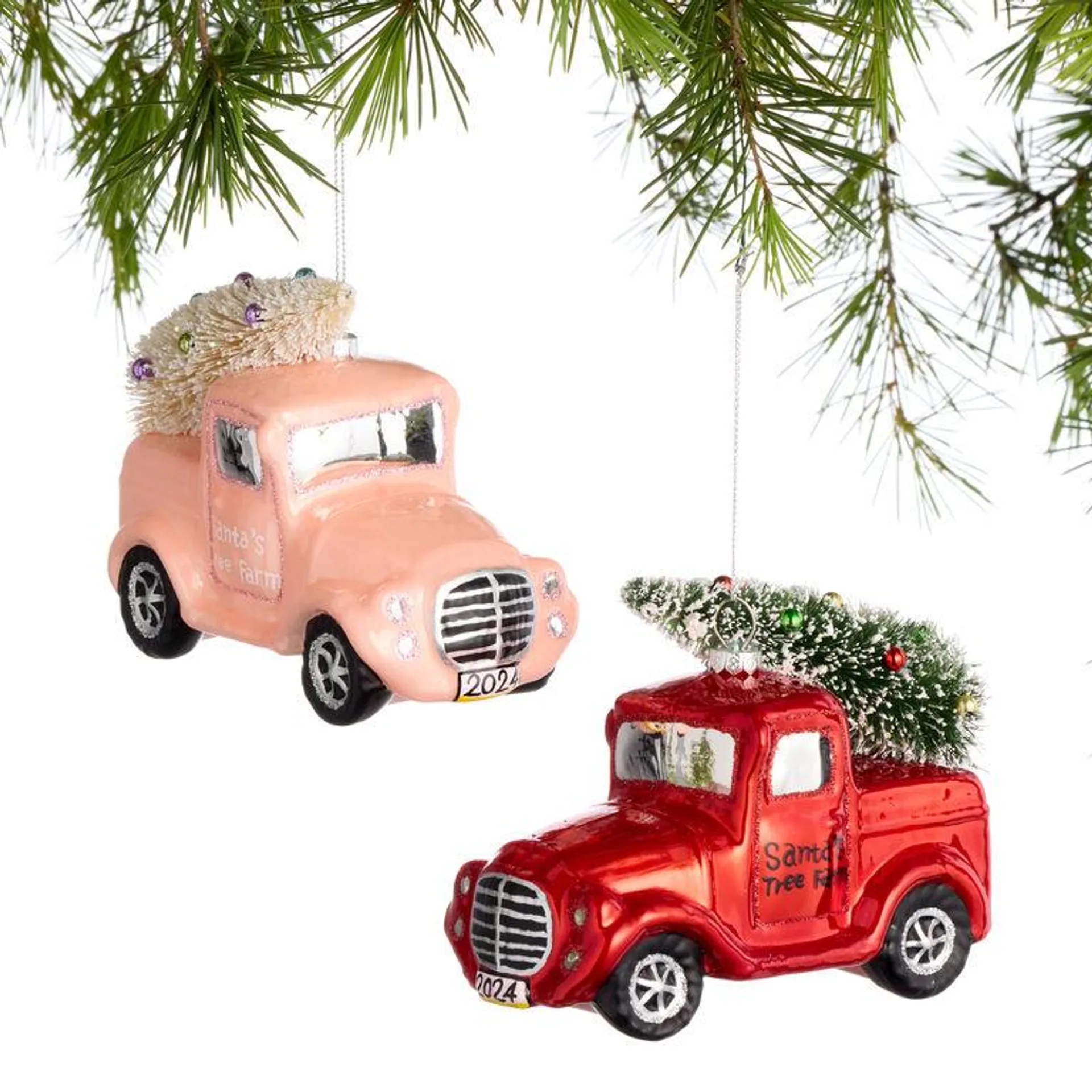 Glass Vintage Truck Ornaments Set of 2