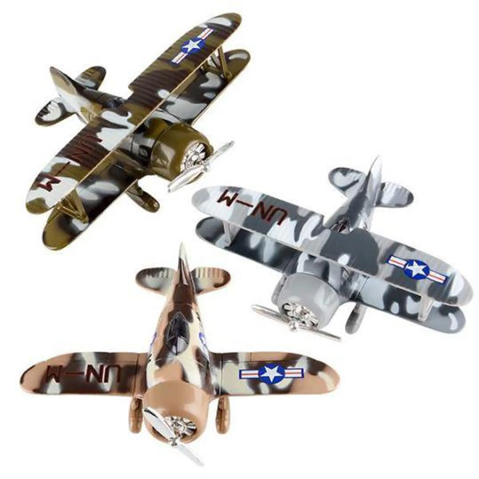 Rhode Island Novelty - Pull Back Die-Cast Metal Vehicles - SET OF 3 CAMO PLANES (6.5 inch)