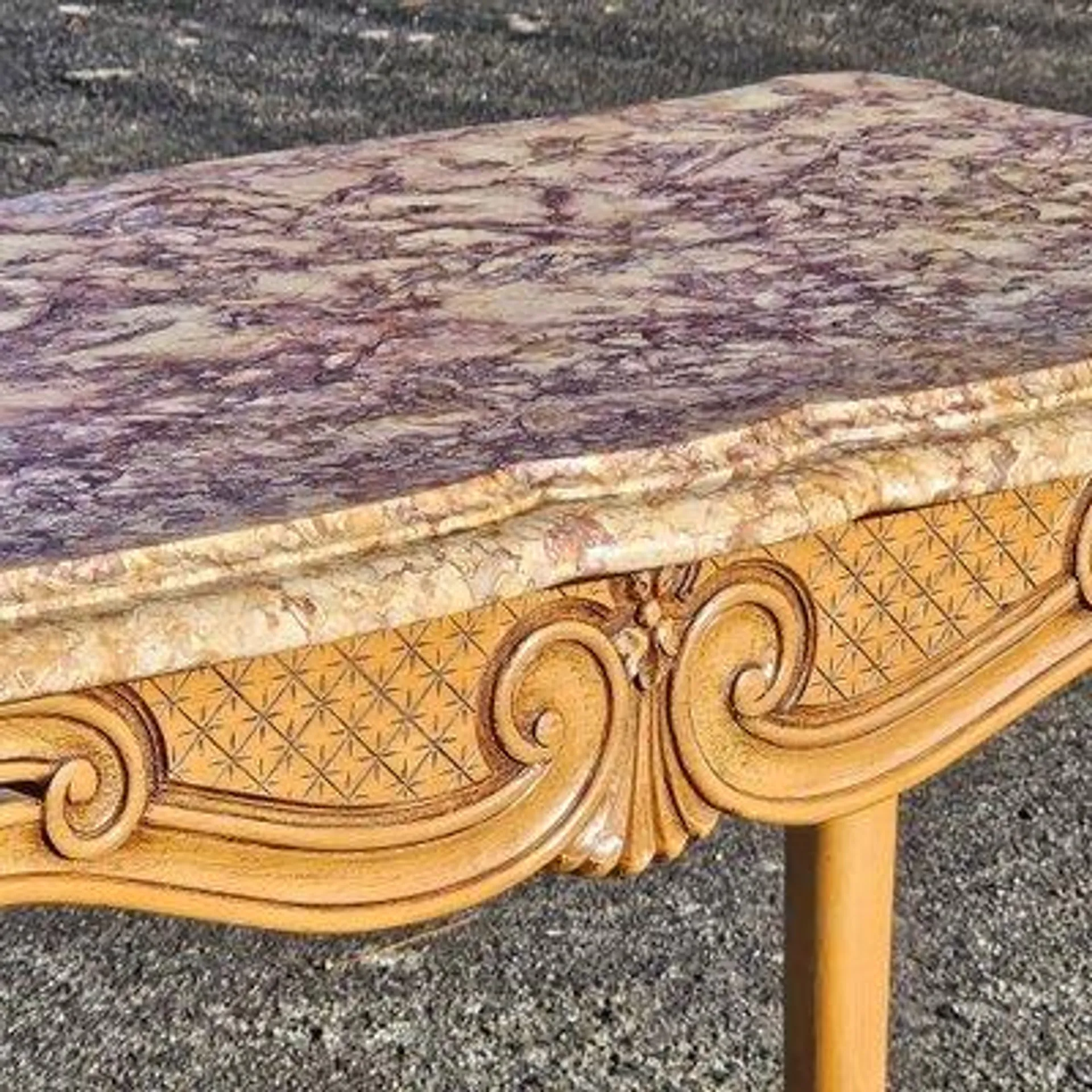 Vintage Louis XV Ash Wood & Marble Cocktail Table, 1960s