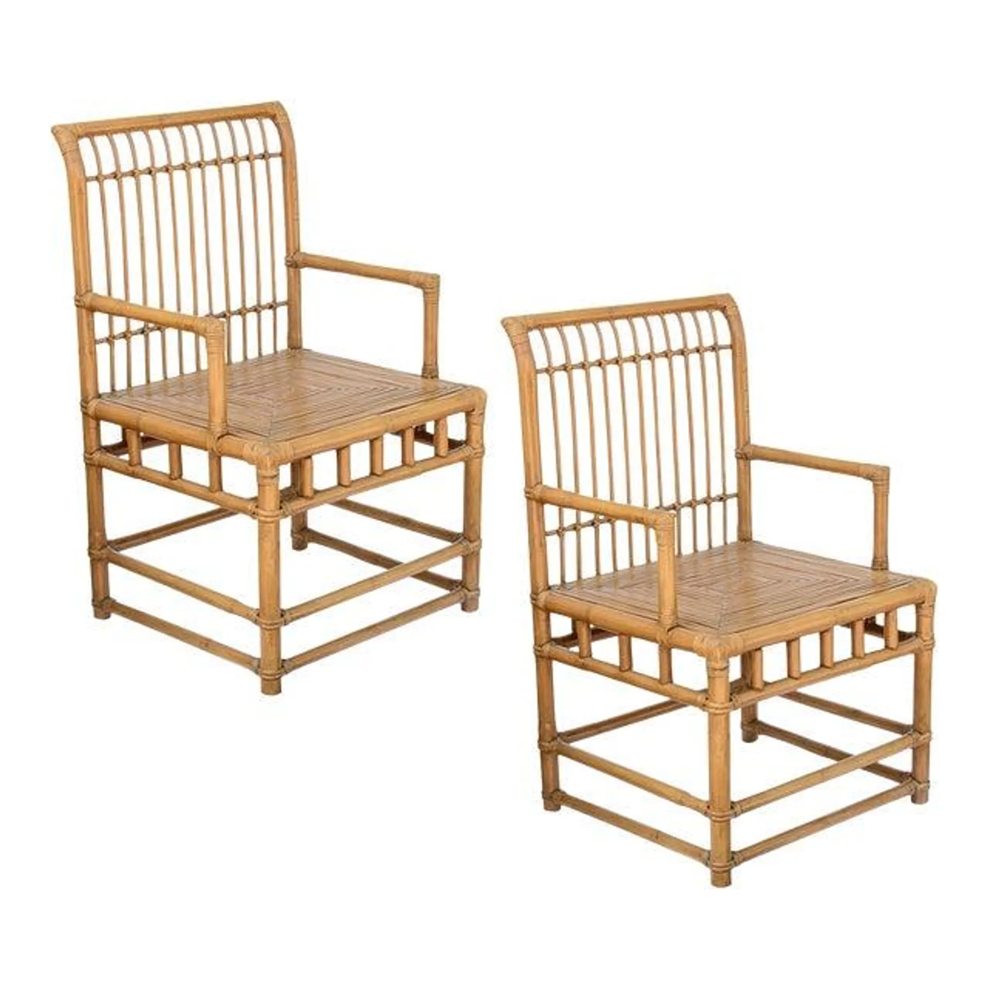 Pair of Pencil Bamboo & Rattan Chairs, Italy,