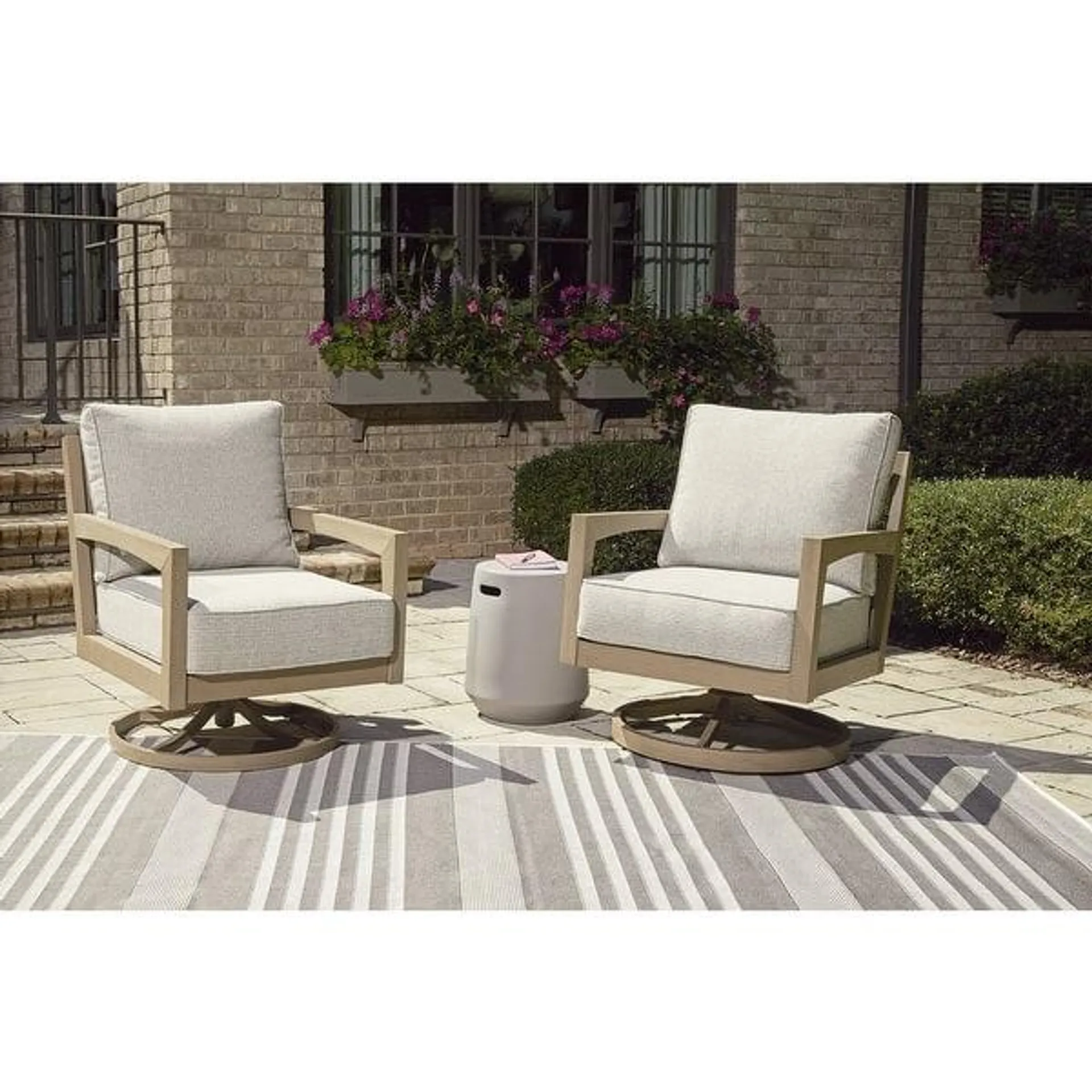 Signature Design by Ashley Hallow Creek Driftwood Outdoor Swivel Lounge with Cushion - 27.88" W x 34.38" D x 37" H