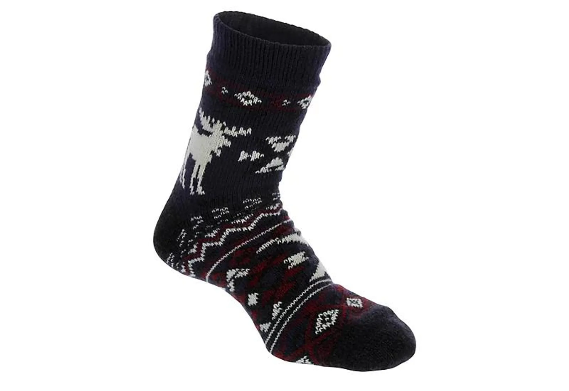 Fireside Mens Moose Slipper Sock 1 Pair - Navy