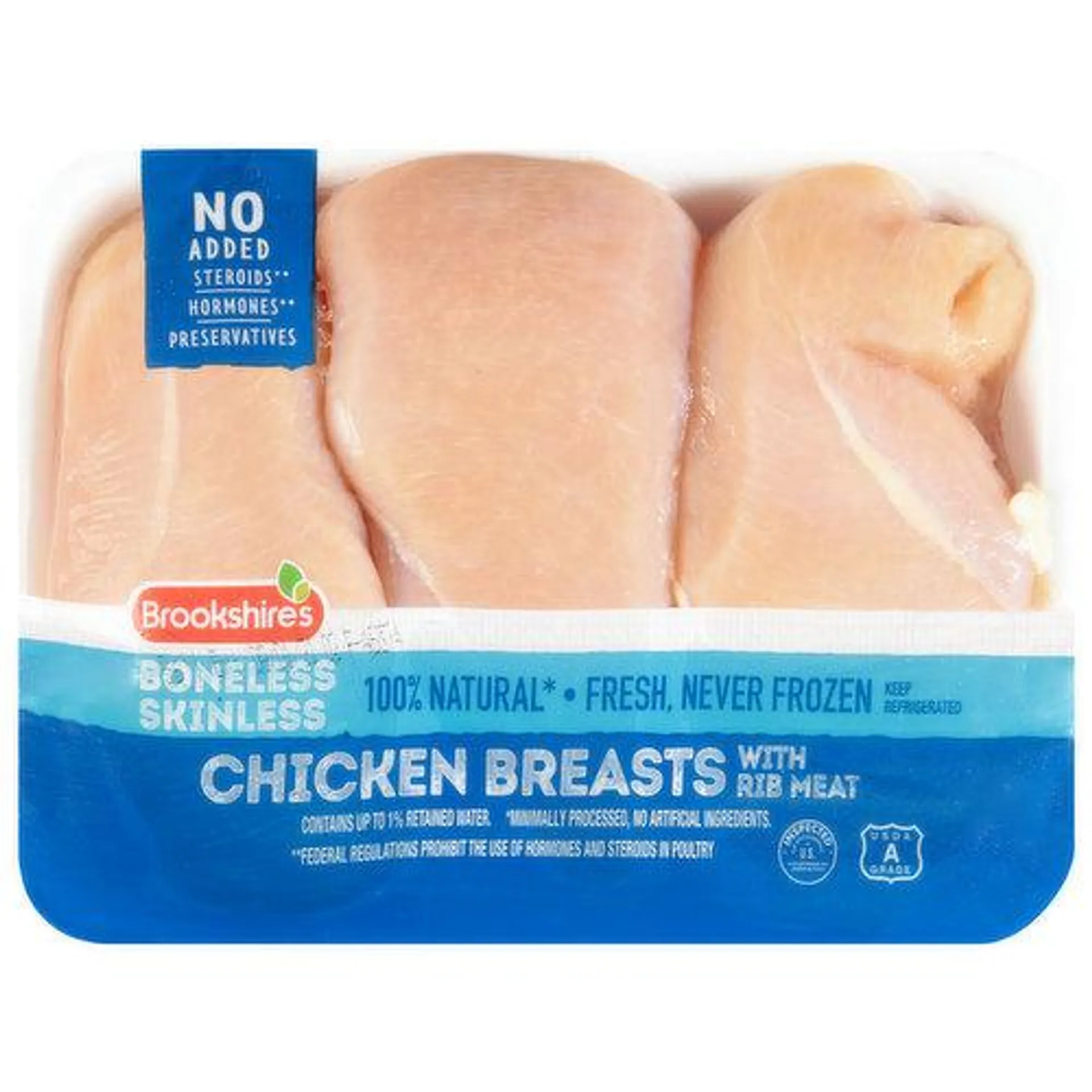 Brookshire's Chicken Breasts with Rib Meat, Boneless, Skinless - 2.36 Pound