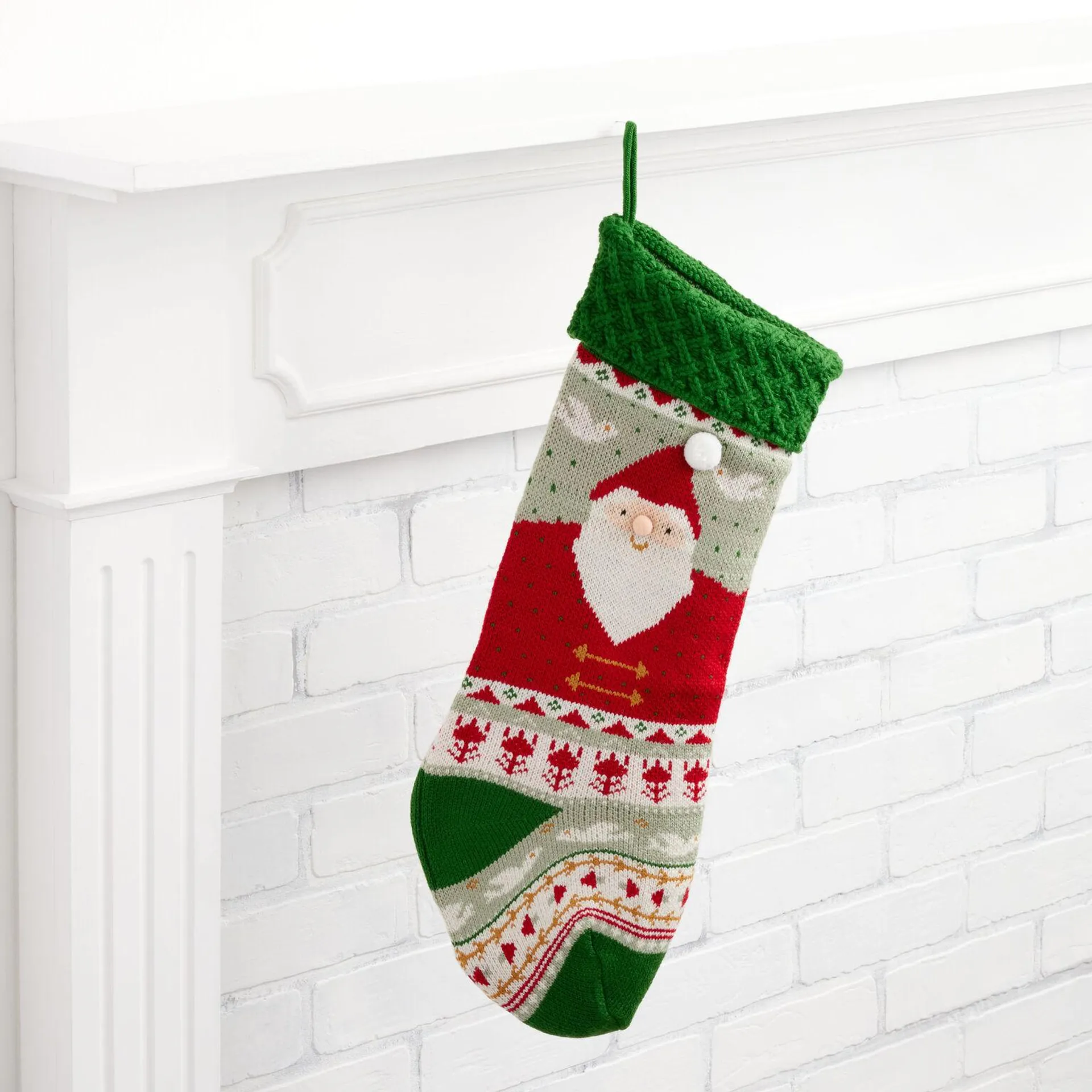 Red And Green Knit Santa Christmas Stocking