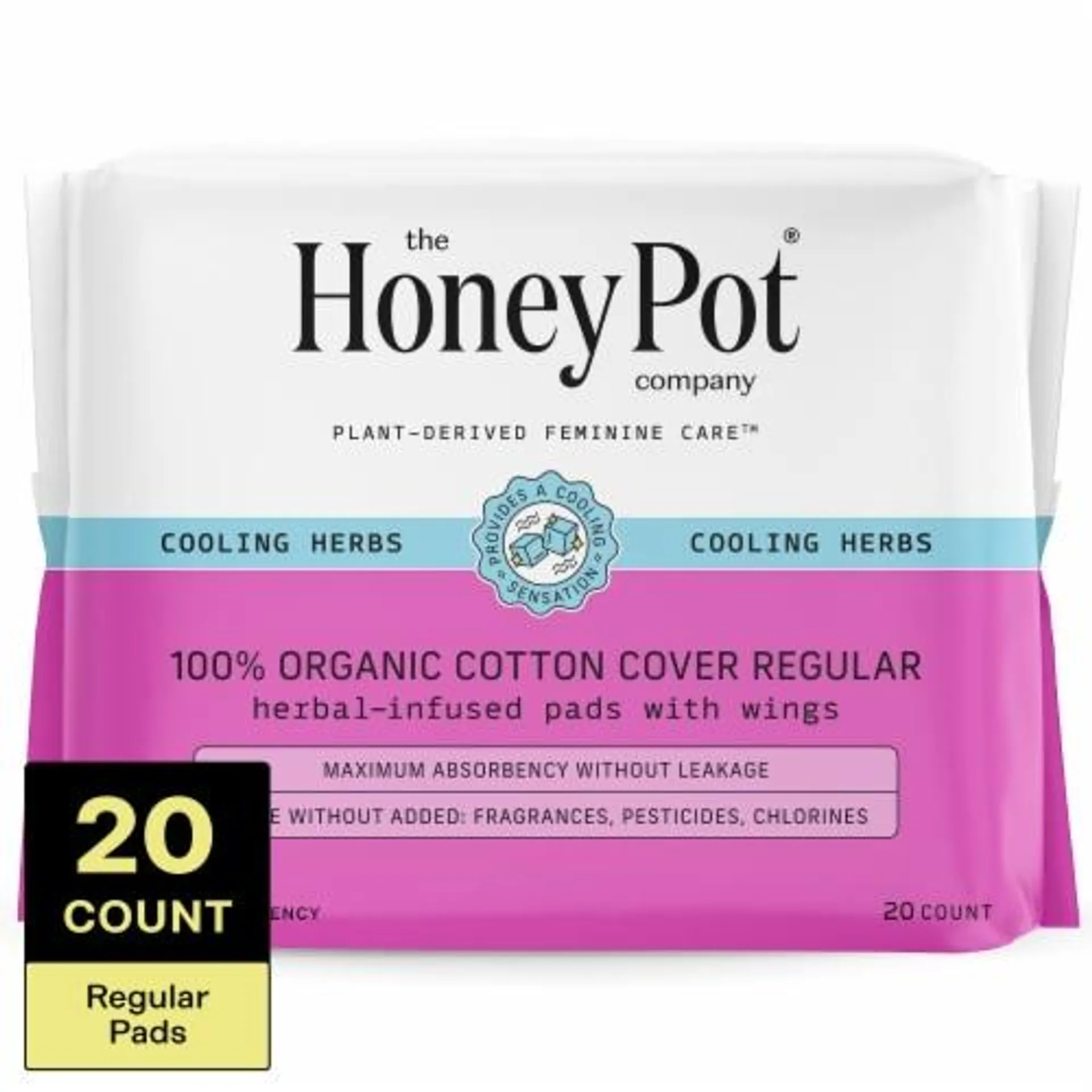 The Honey Pot® Pads with Wings 100% Organic Cotton Cover Regular Absorbency Herbal Infused