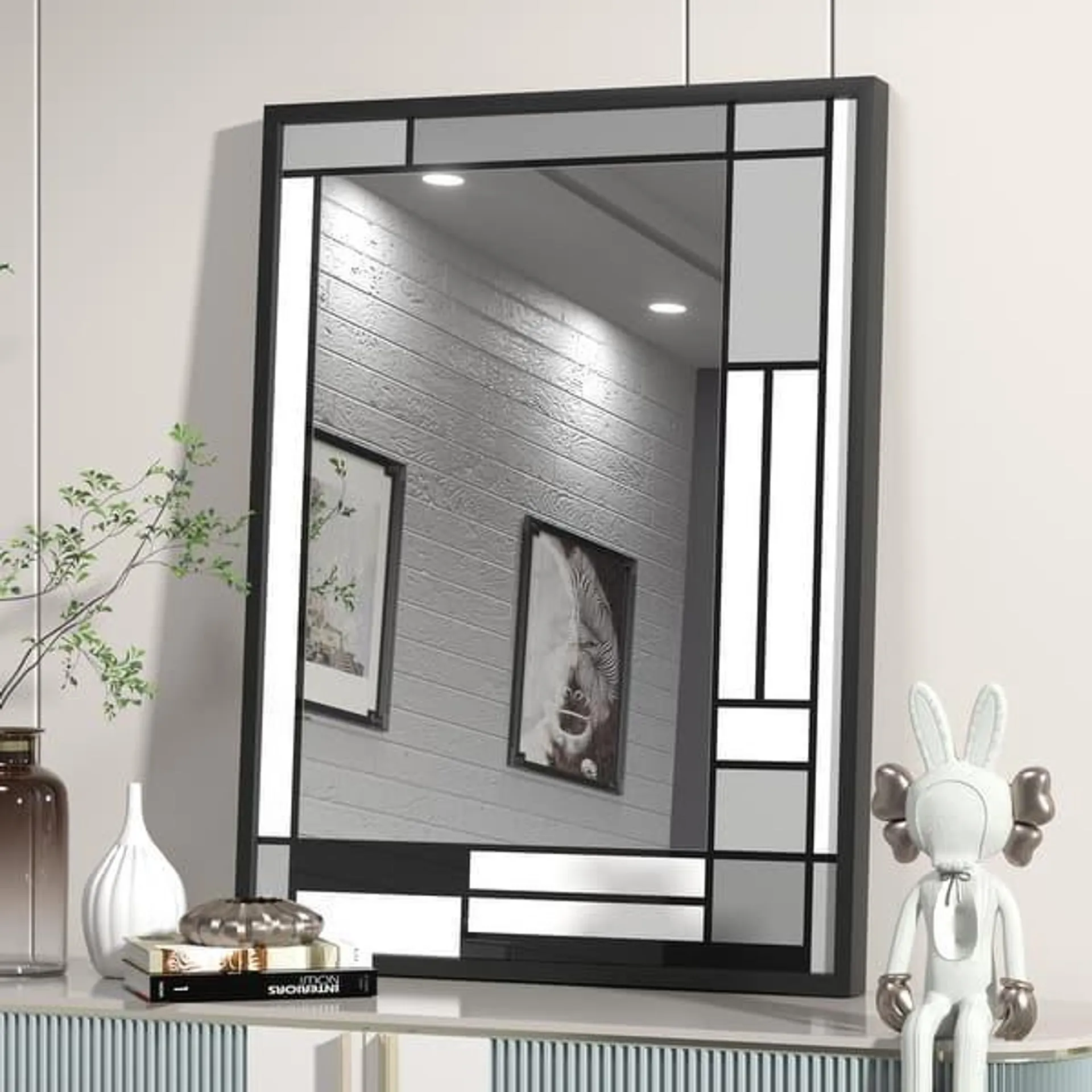 Apmir Metal Black Frame Bathroom Vanity Mirror Wall Mounted in Tempered Glass