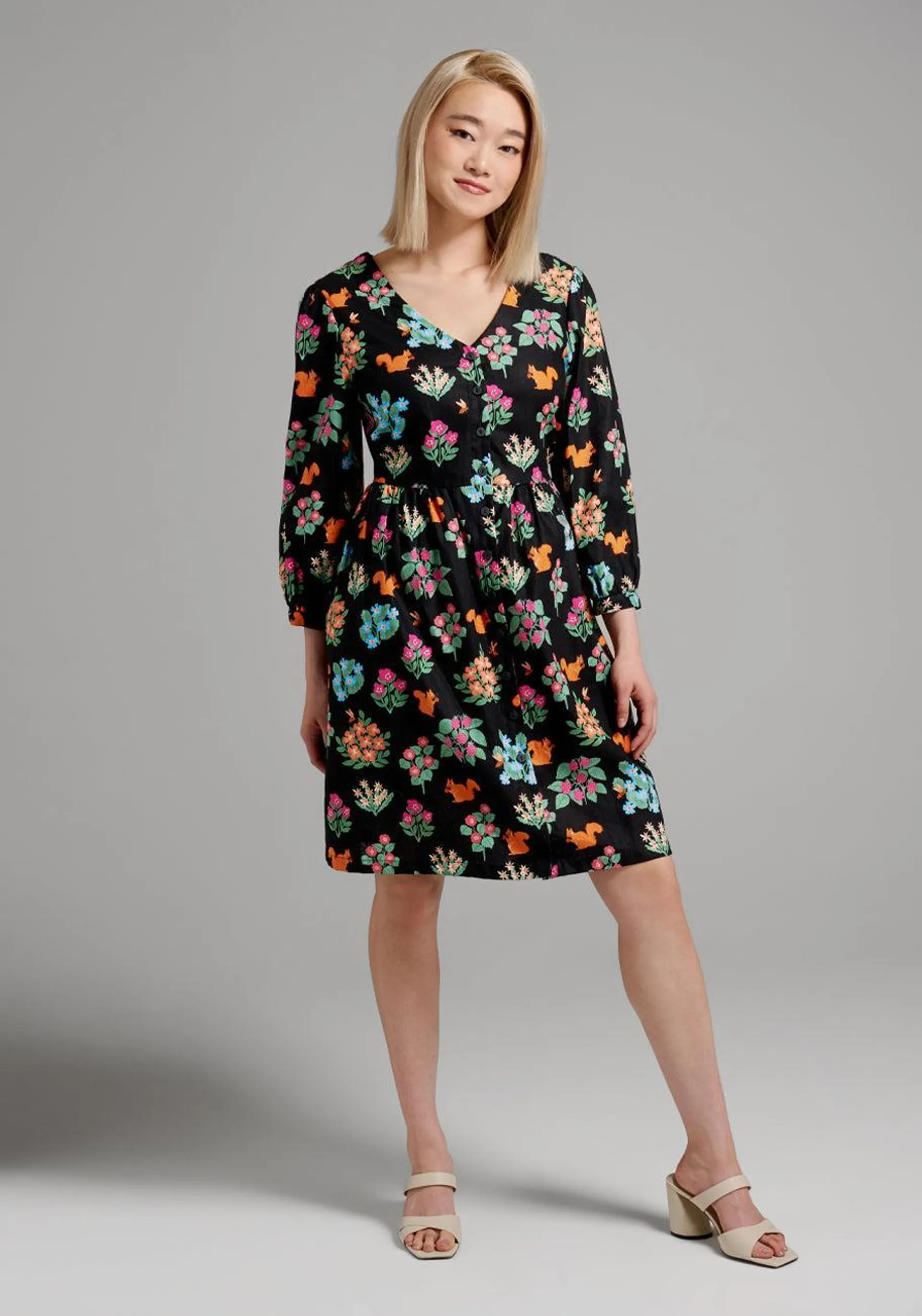 Flower Squirrel Shirt Dress