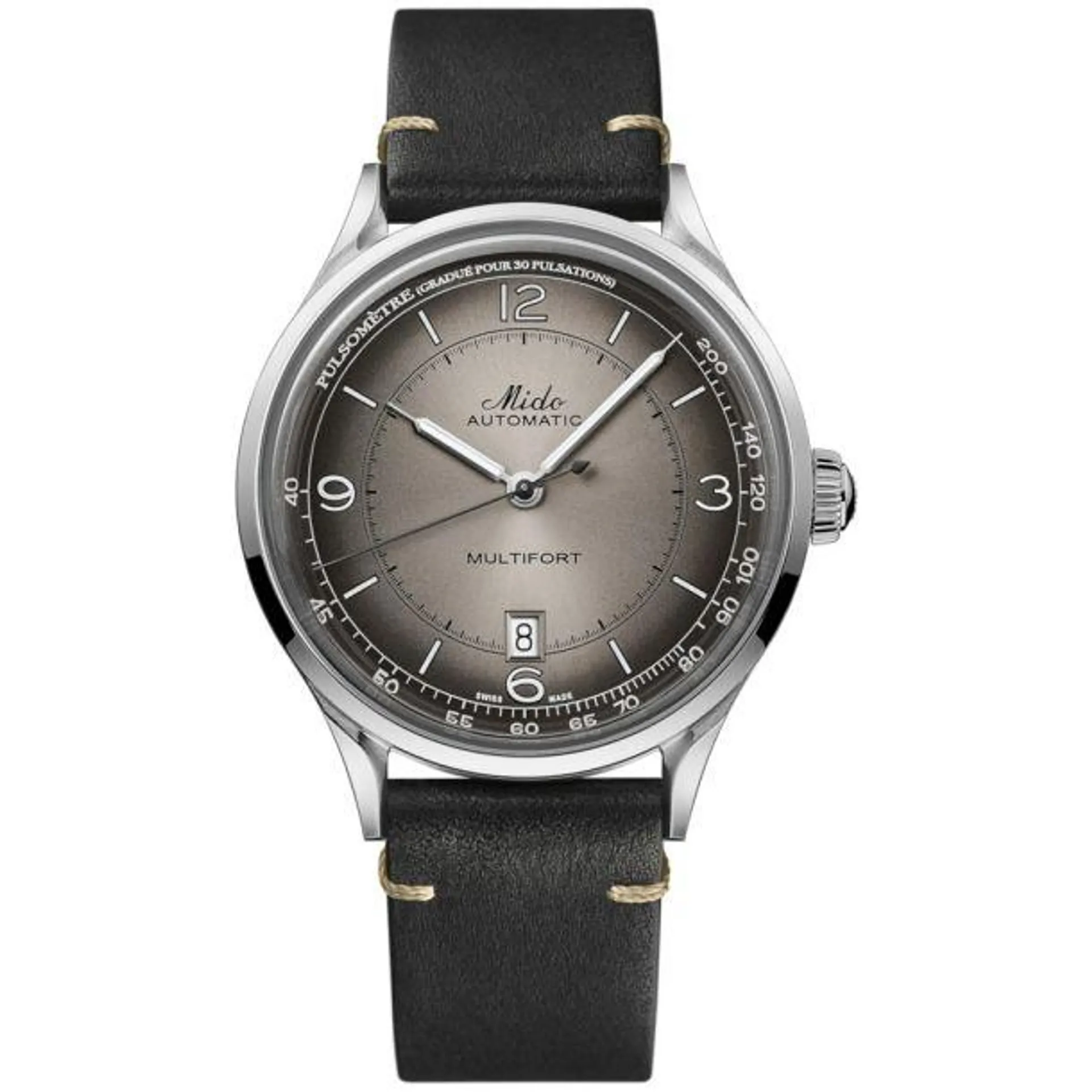 Mido Multifort Patrimony Men's 40mm Automatic Black Leather Strap Watch - Black Dial