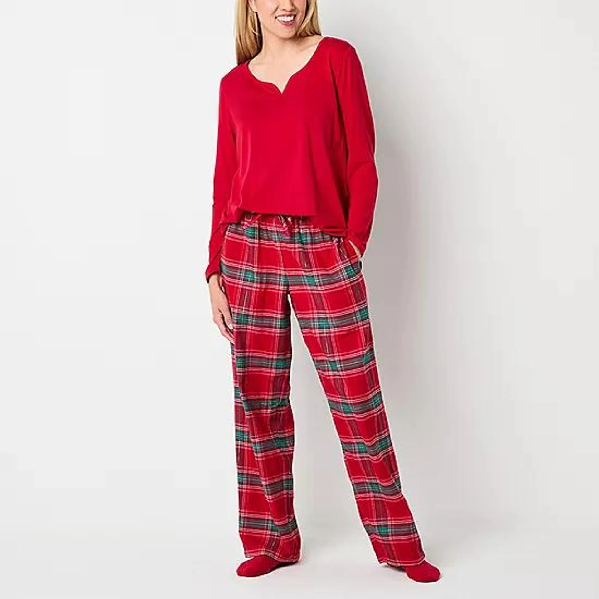 Liz Claiborne Womens Long Sleeve 4-pc. Pant Pajama Set