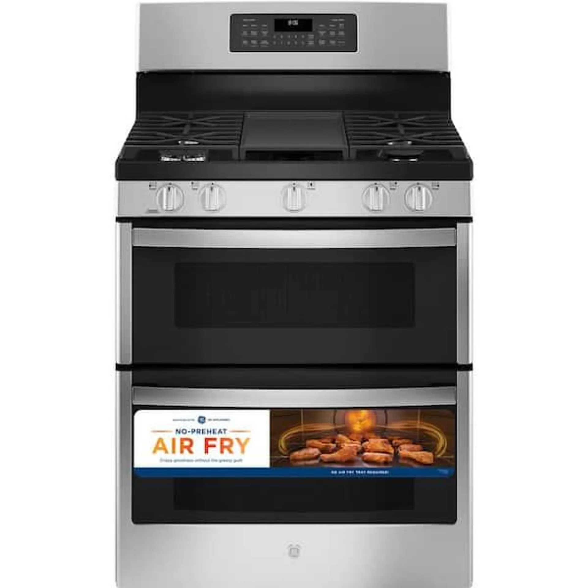 30 in. 6.8 cu. ft. Freestanding Double Oven Gas Range in Stainless Steel with Convection and Air Fry