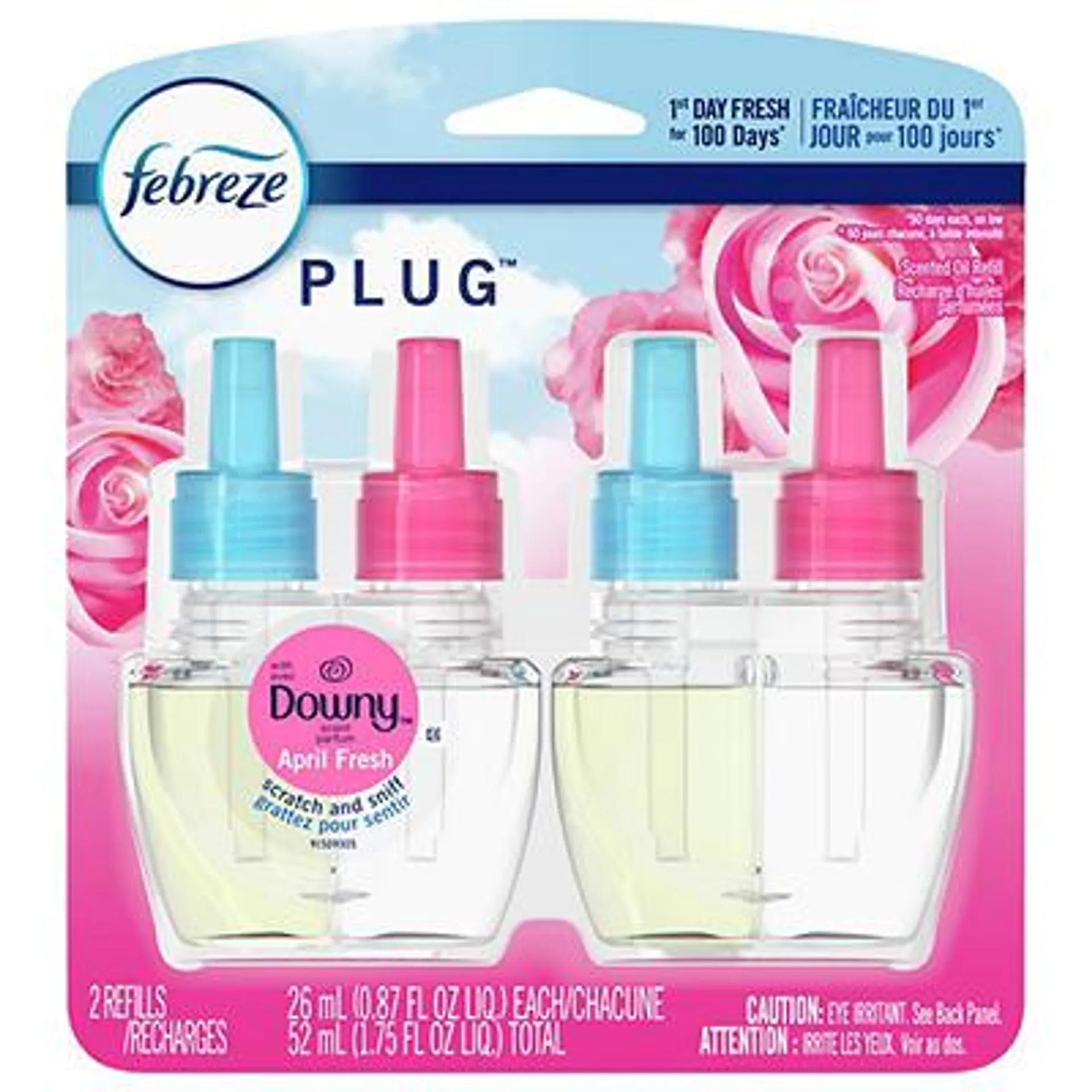 Febreze Odor-Eliminating Fade Defy PLUG Air Freshener Refill, Downy April Fresh, (2) .87 fl. oz. Oil Refills