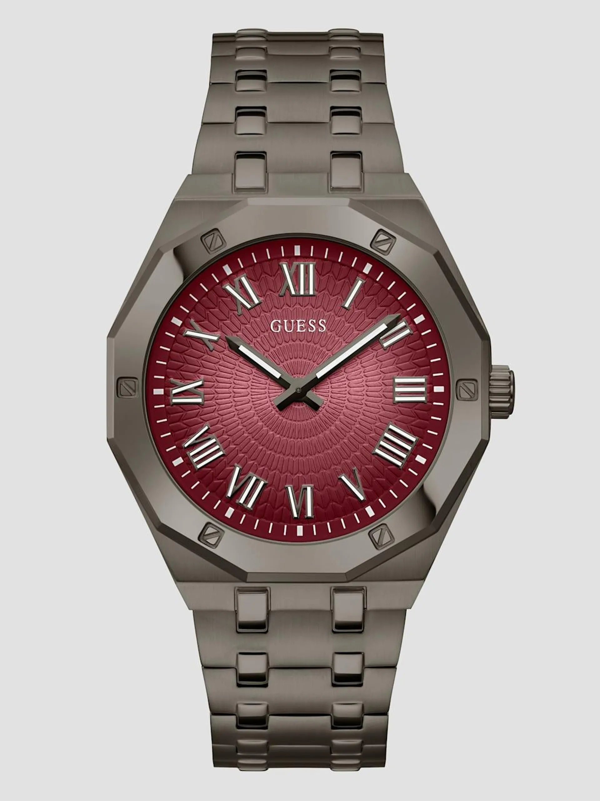 Dark Silver and Burgundy Analog Watch