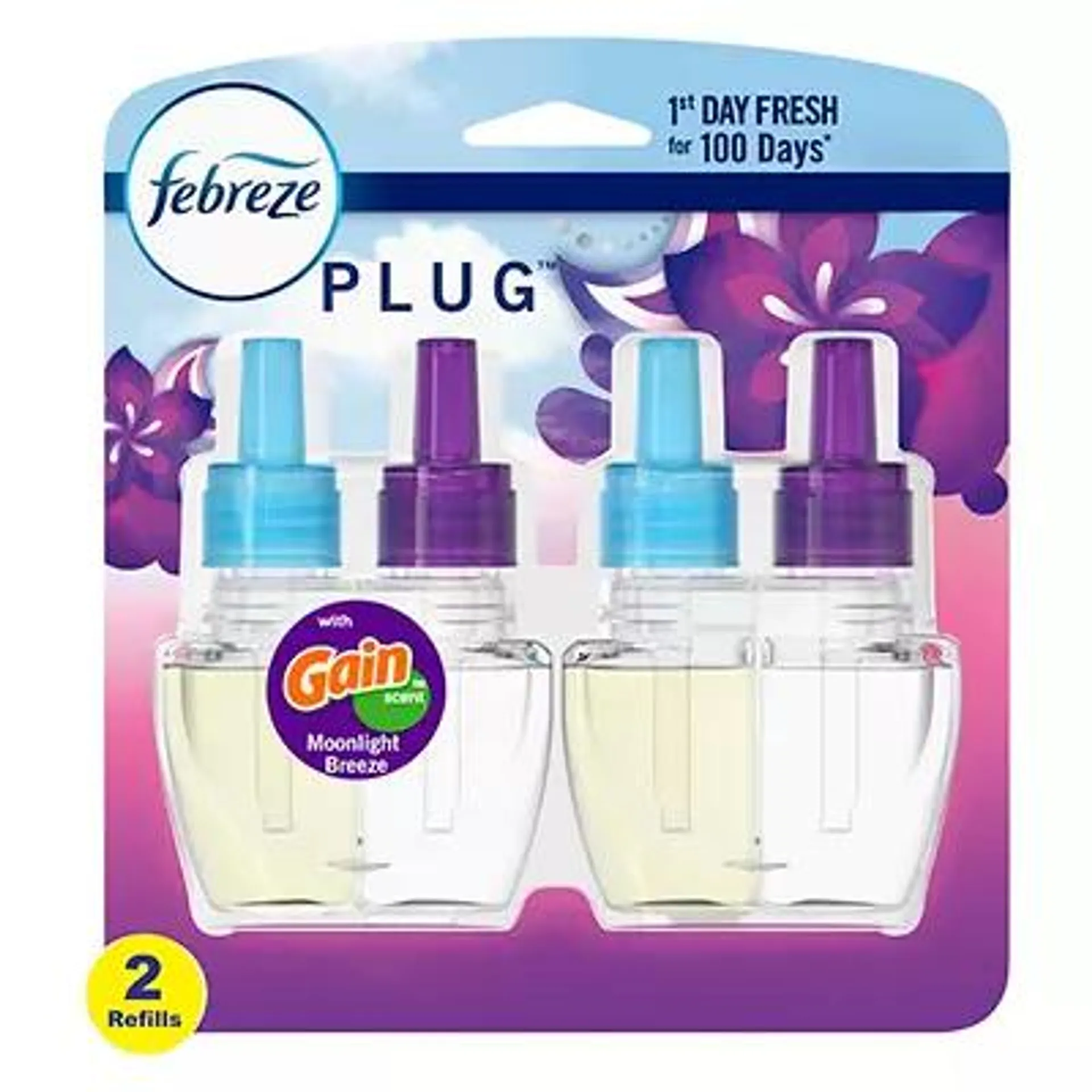 Febreze Odor-Eliminating Fade Defy PLUG Air Freshener Refill, Gain Moonlight Breeze, (2) .87 fl. oz. Oil Refills