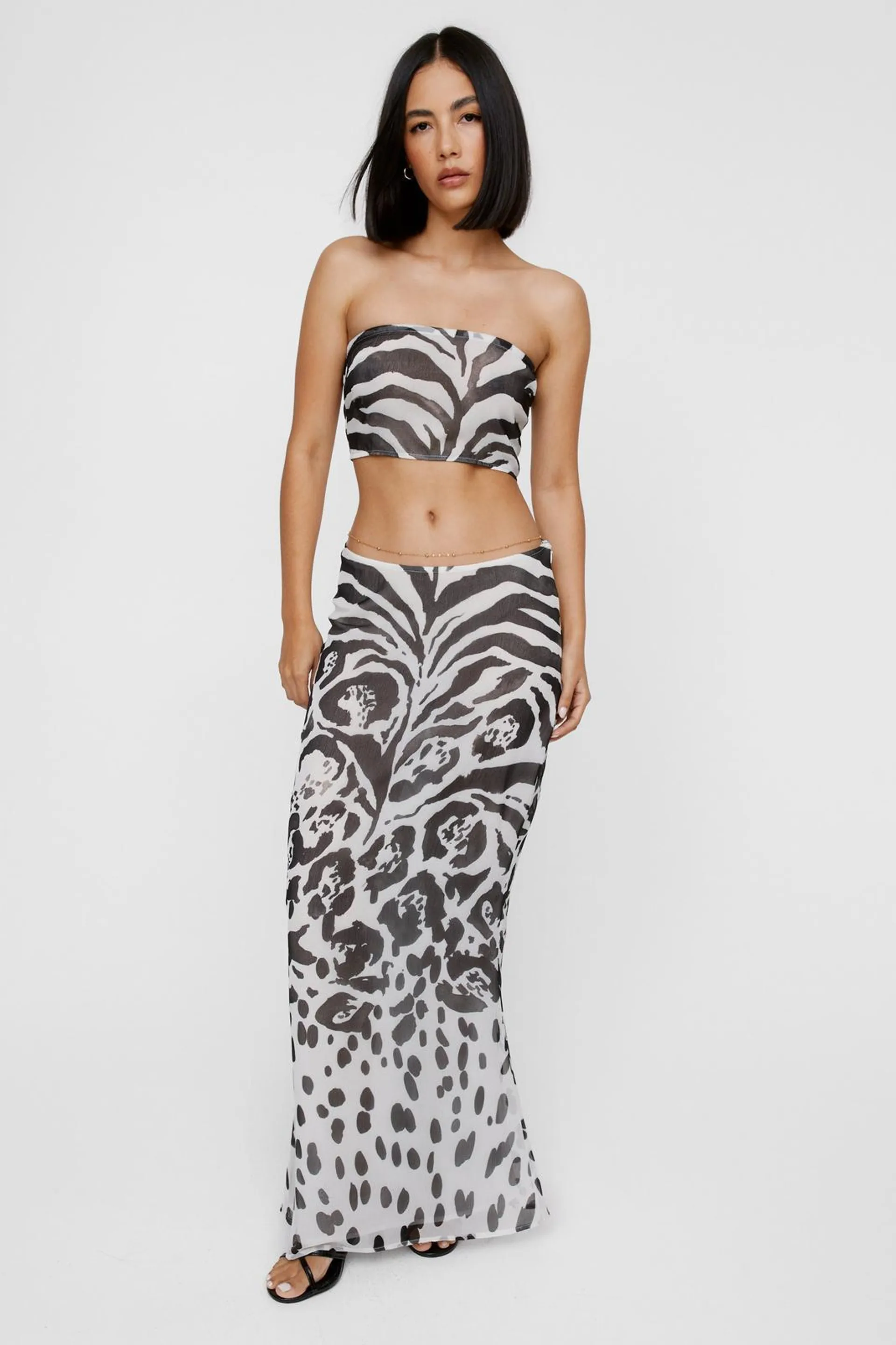 Mono Zebra Placement Print Maxi Skirt