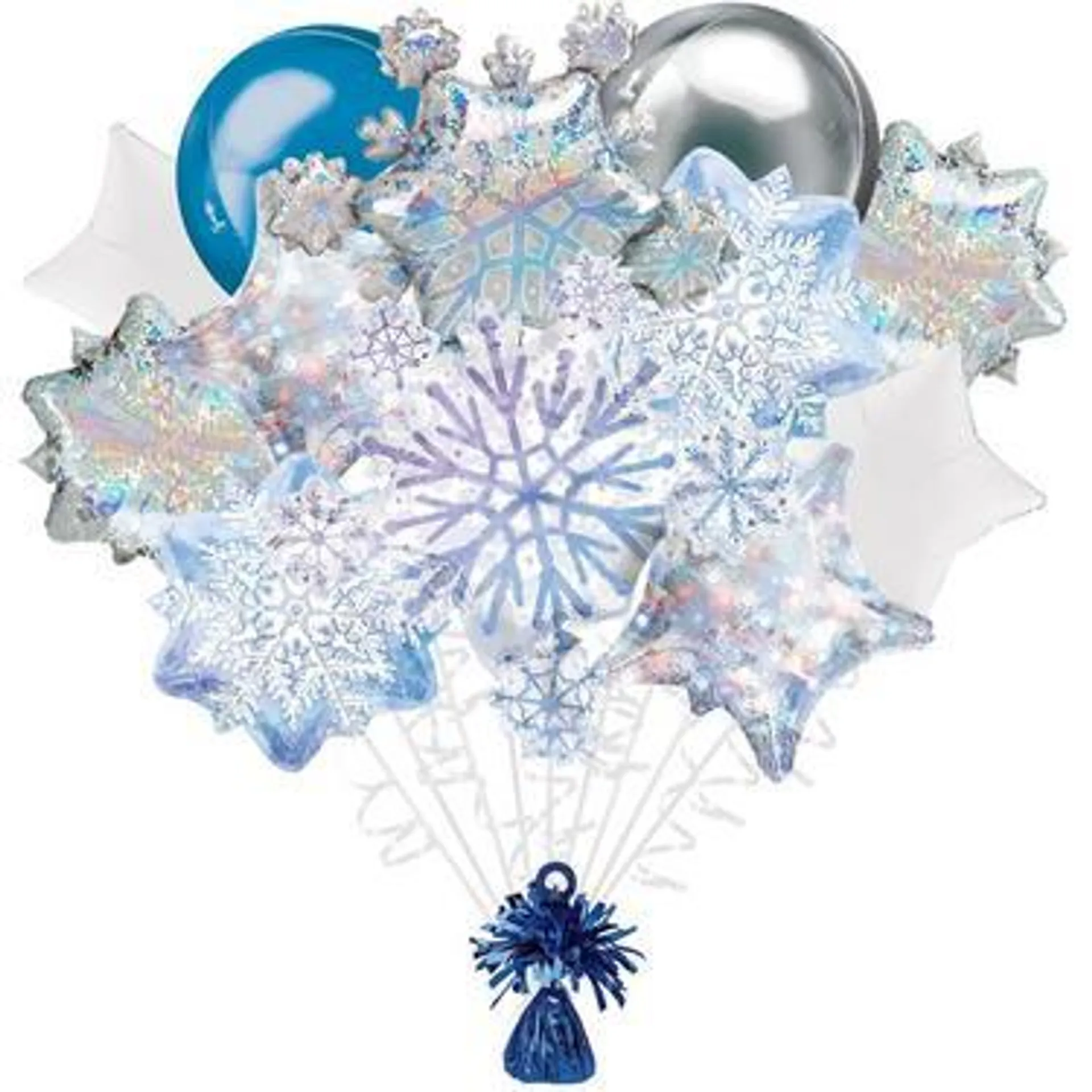 Premium Prismatic Snowflake Foil Balloon Bouquet with Balloon Weight, 13pc