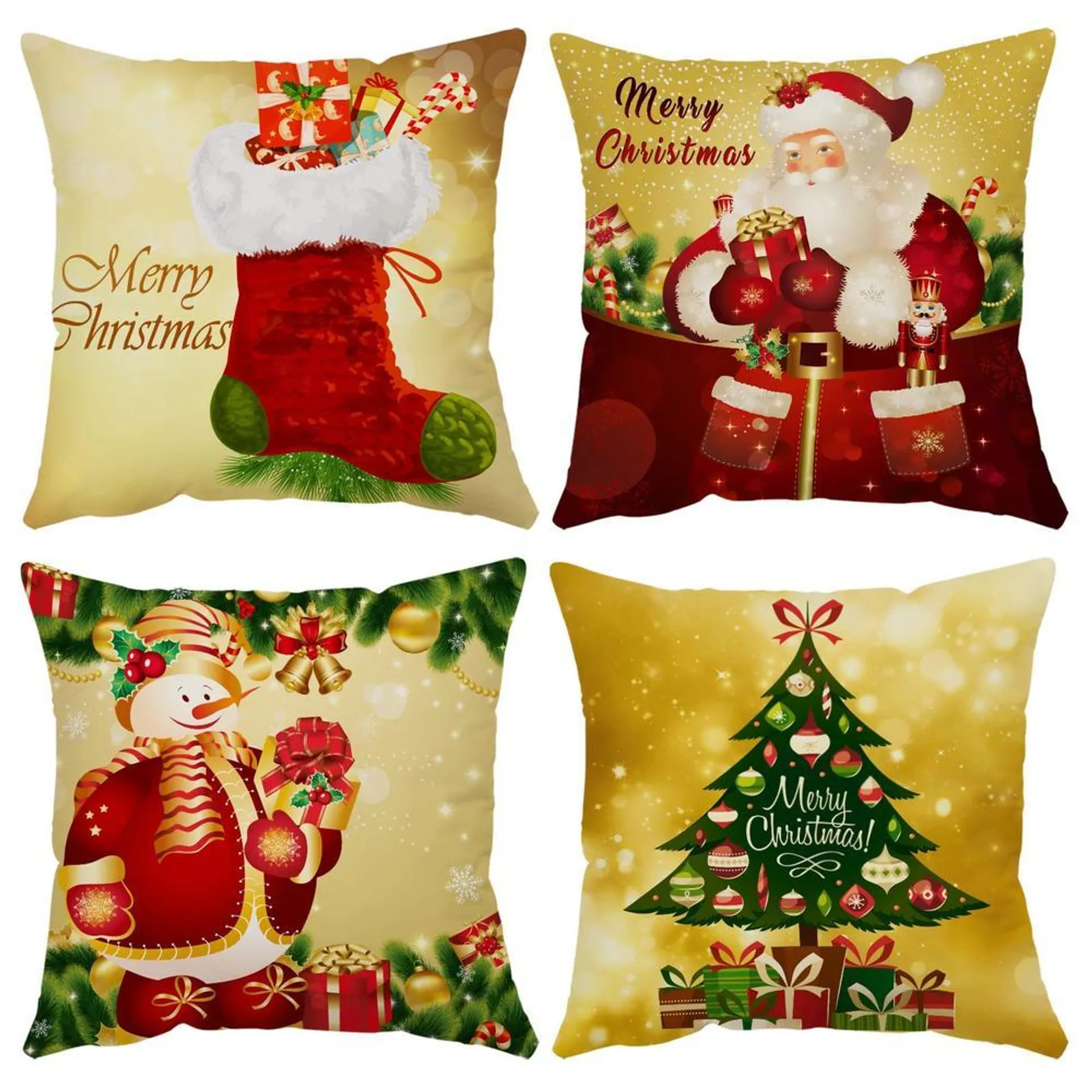 Neatee Living Merry Christmas Pillow Covers 24x24 Set of 4 Velvet Christmas Pillow Cases Gold Xmas Holiday Throw Pillow Covers Soft Christmas