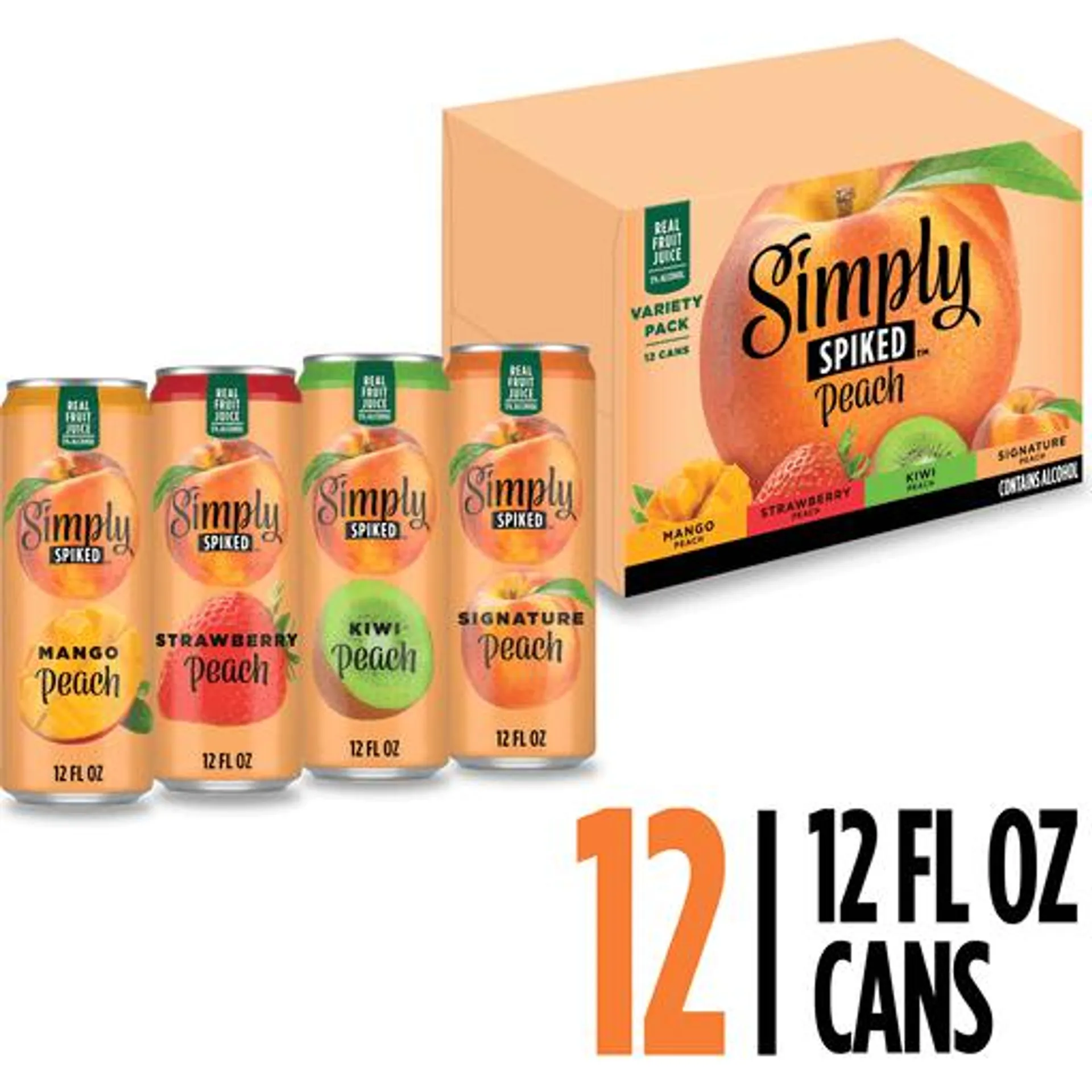 Simply Spiked Beer, Peach, Variety Pack, 12 count