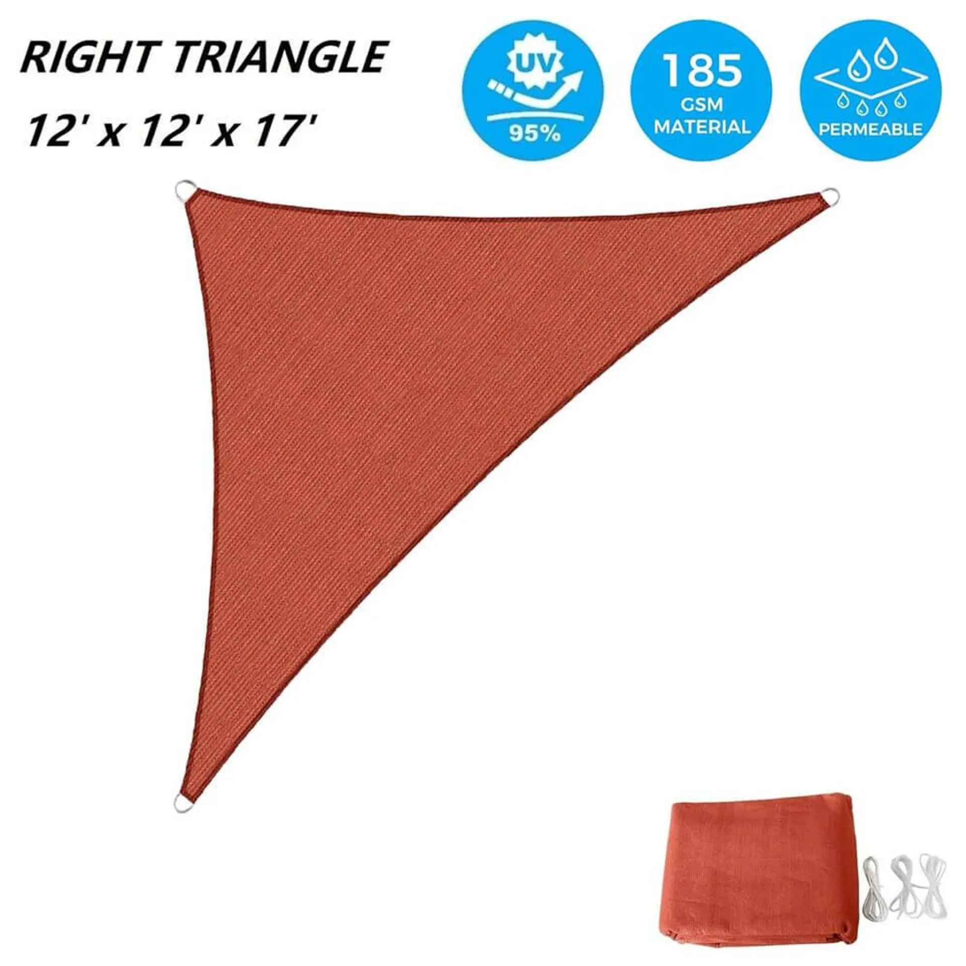 AsterOutdoor Triangular Sun Shade Sail, 12’ x 12’ x 17’, Terra