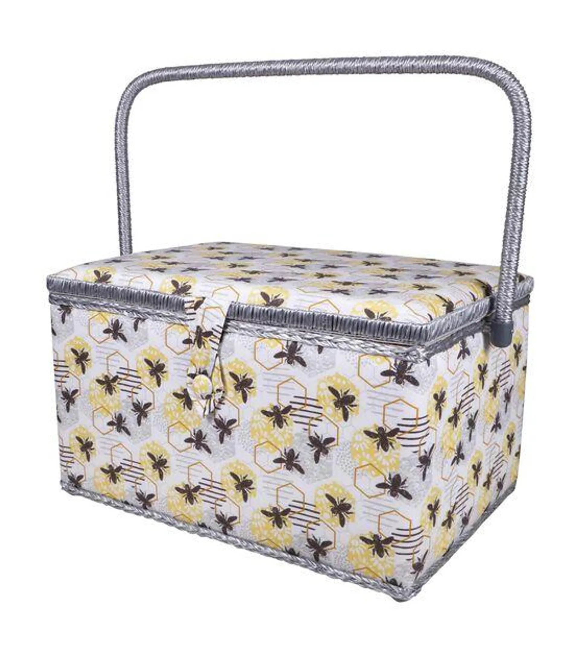 SINGER 14" x 10" Bee & Honeycombs on Gray Sewing Basket