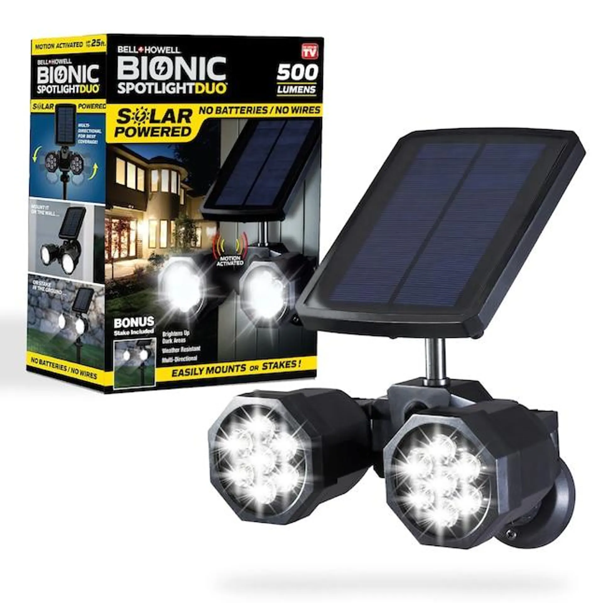 BELL + HOWELL Bionic Lighting 500-Lumen 6-Watt Black Solar LED Spot Light Motion Sensor