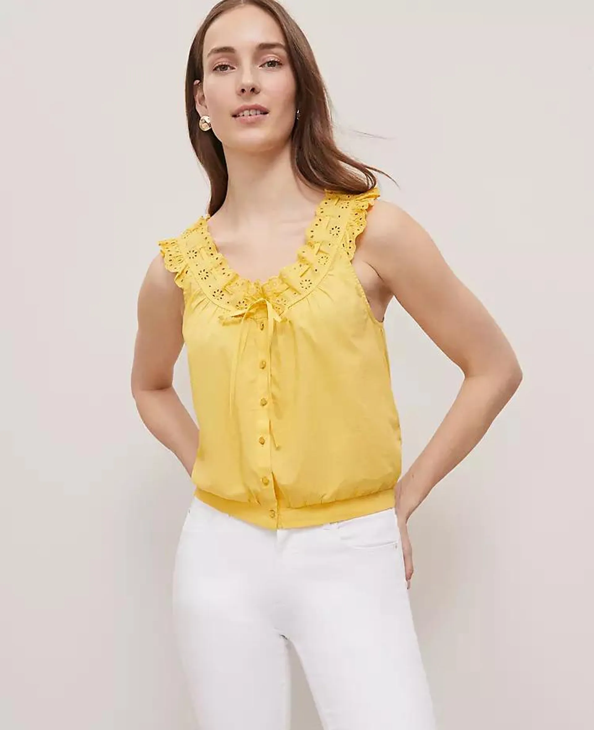 Weekend Collection Eyelet Tie Neck Top