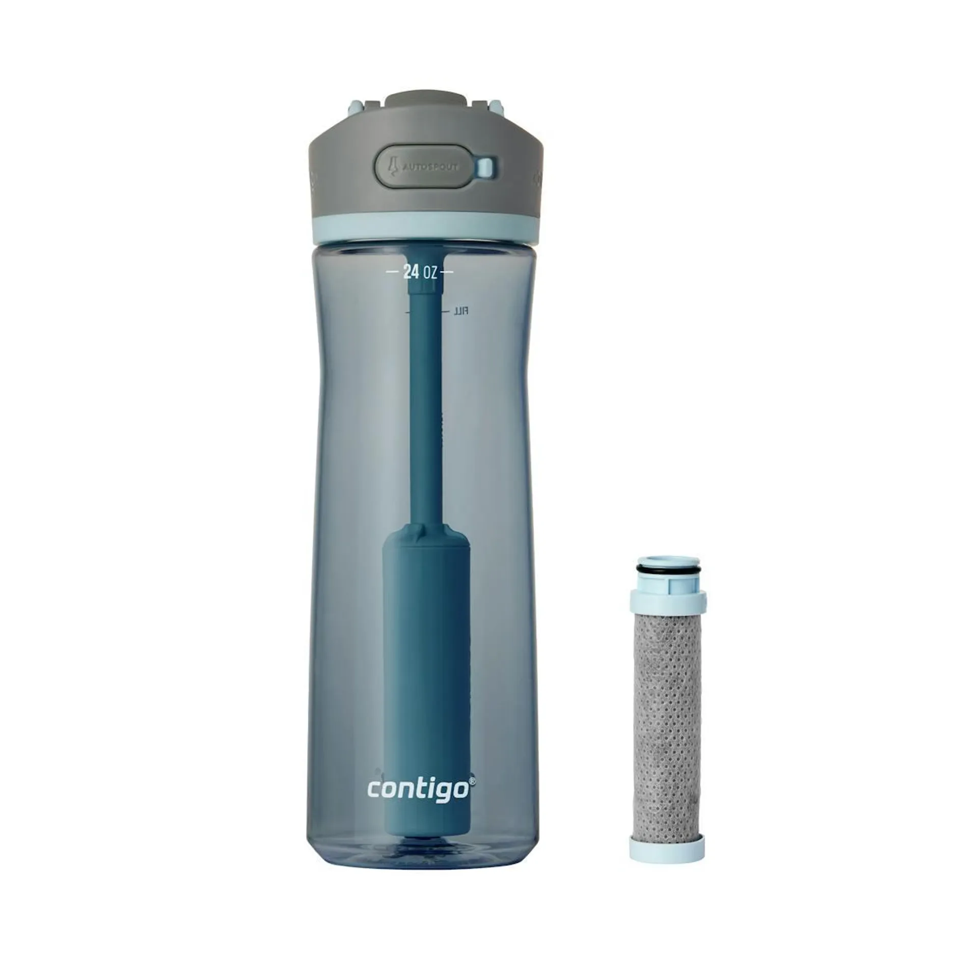 Contigo® Wells Plastic Filter Water Bottle with AUTOSPOUT® Straw Lid and Replacement Filter, 24 Oz.